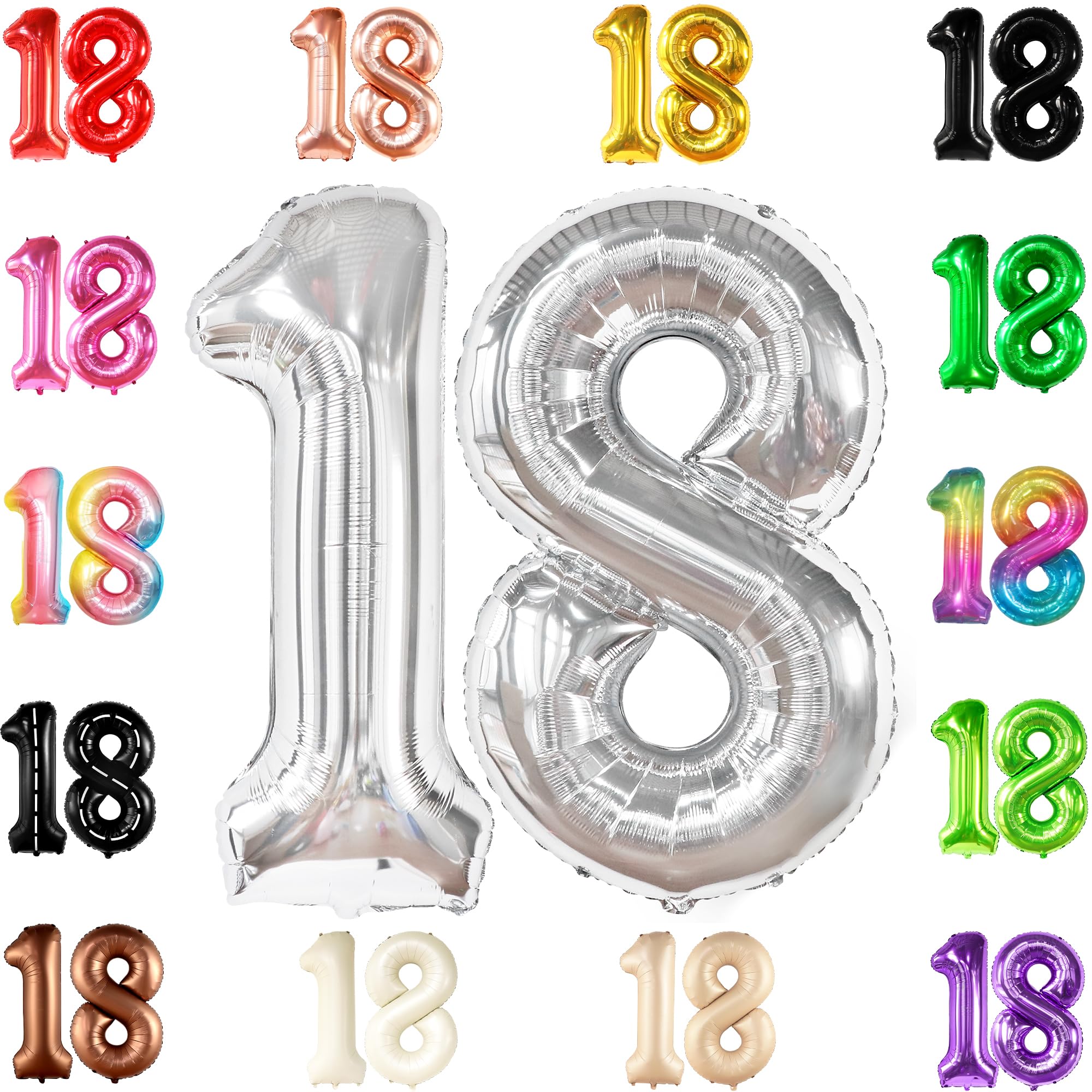 KatchOn Giant 40 Inch Silver 18 Balloons Numbers | 18th Birthday Decorations for Girls | Party Balloons for 18th Birthday