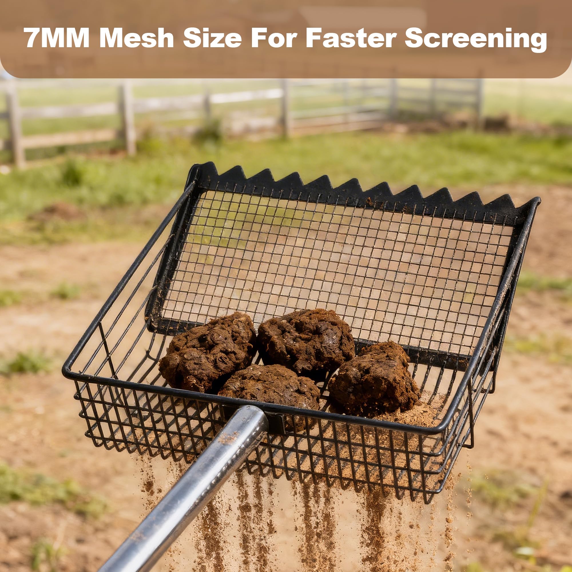 Grand Scooper de Caca de Poulet 25 cm avec Manche Réglable 60 à 175 cm, Pelle à Litière Métal avec Tamis Fin 7 mm pour Séparer Le Sable, Pelle à Déjections pour Poulailler ou Abri d'animaux
