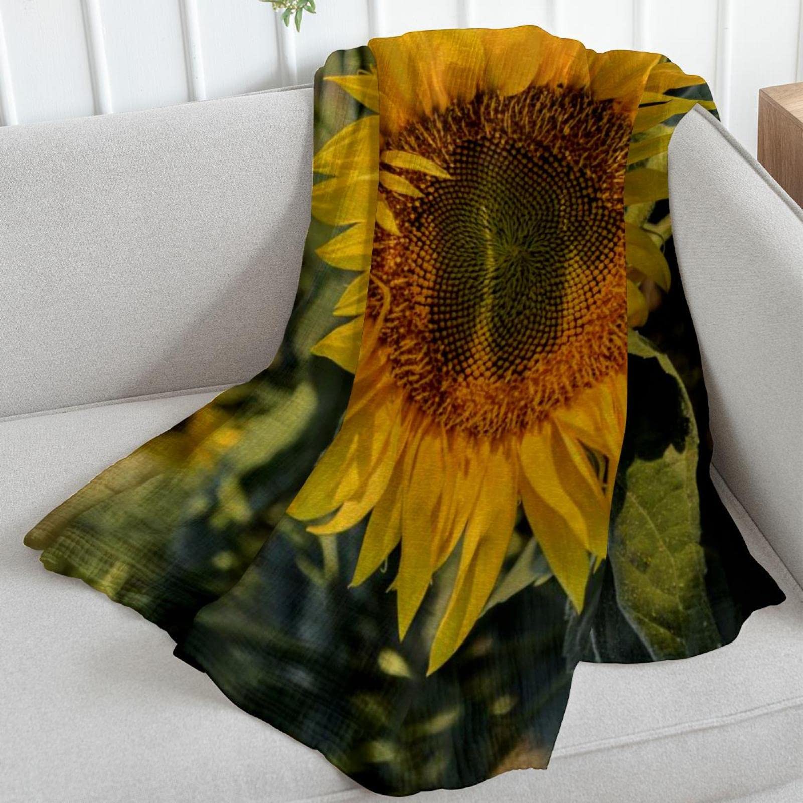 Coperta in pile per divano, divano o letto, con fiori gialli