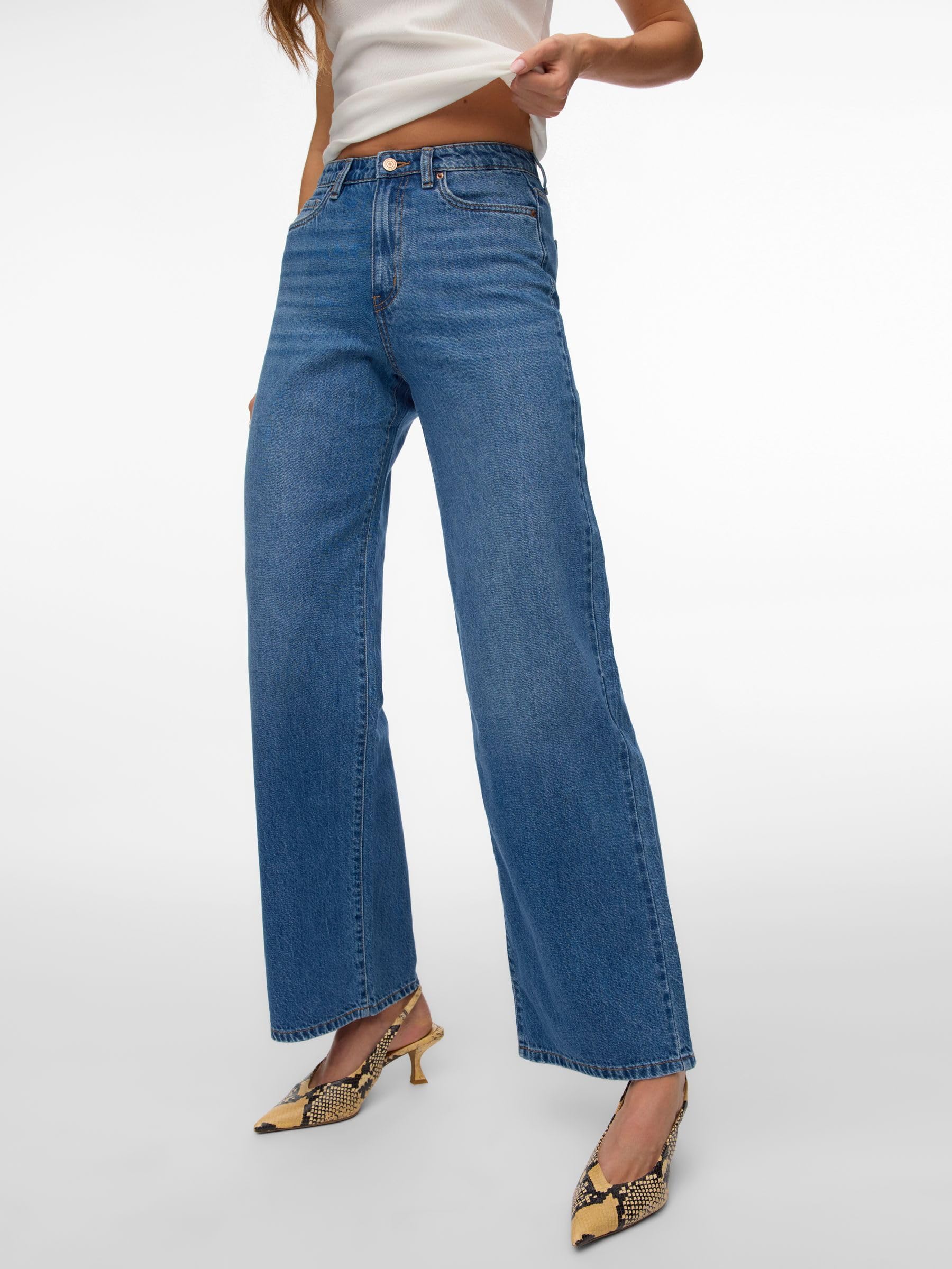 VERO MODA VMVEGA Damen Jeans Hohe Taille Weiter Beinschnitt