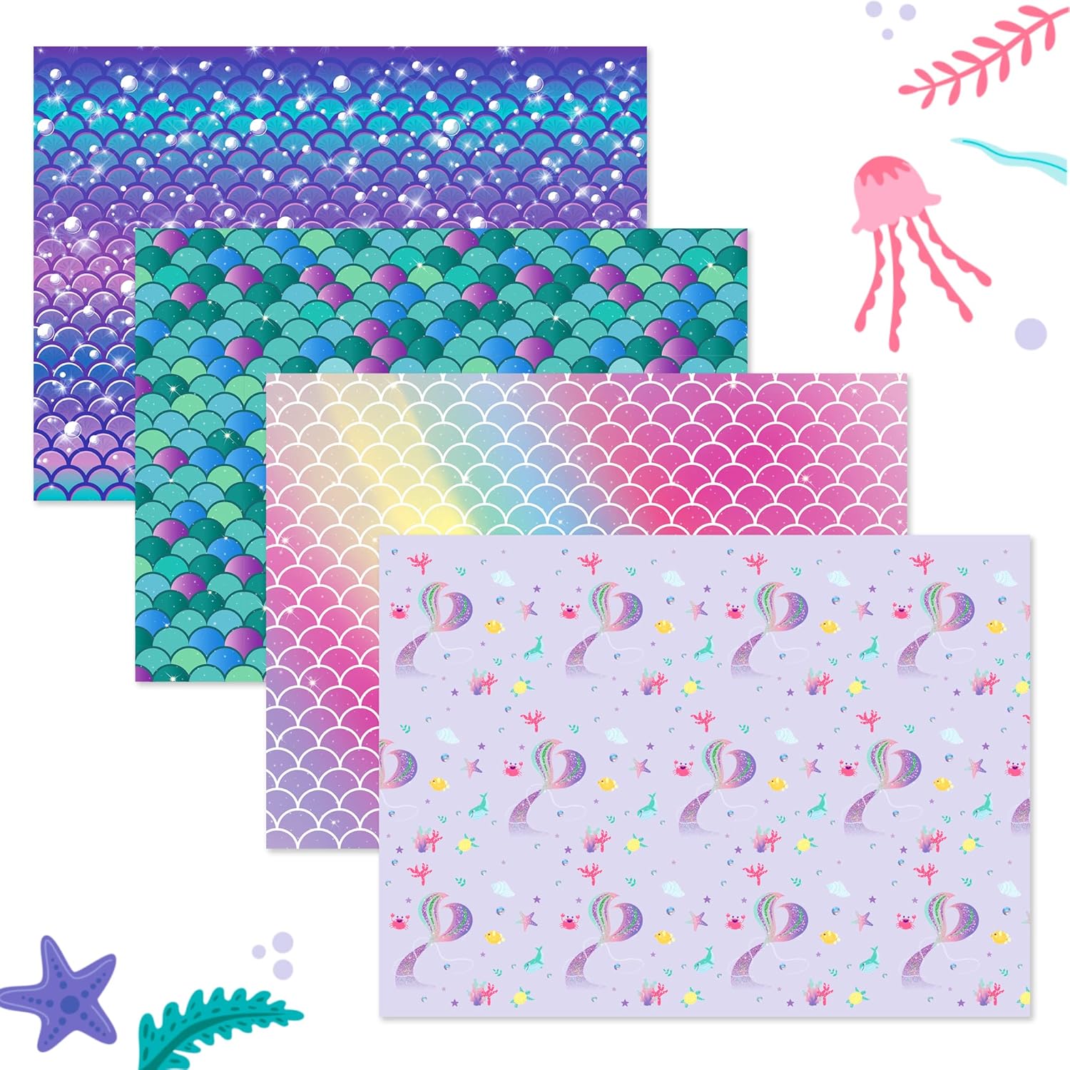 Mermaid Scale Wrapping Paper Set 8 Sheets Mermaid