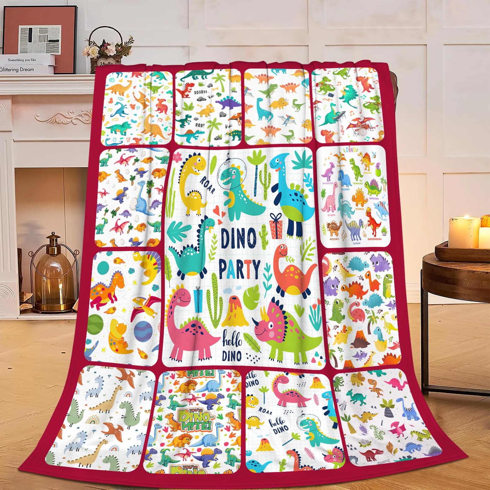 Cute Dinosaur Flannel Plush Throw Blanket - Cozy Fluffy Animal Fleece Bedding - Dinosaur Stuff Decor - Gifts for Teens, Boys, Kids, Adults, Women -