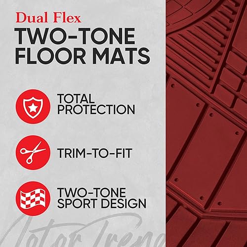 Miniatura 2 de MOTOR TREND DualFlex - Juego completo de alfombrillas de goma para todo tipo de clima, impermeables, 4 piezas, diseño deportivo de dos tonos,
