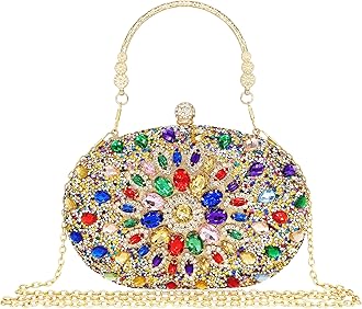Rhinestone Clutch Purses for Women Evening Wedding Formal - Round Pearl Clasp Handbag - Crystal Diamond Bag