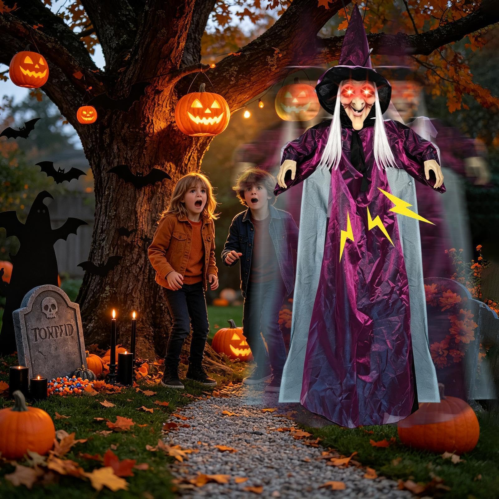 Decorazioni Halloween Outdoor Decorazione da Appendere Halloween Spaventosa | Parlante da Giardino con Occhi Luminosi per Arredare Giardino Portico Terrazza Festa a Tema Horror