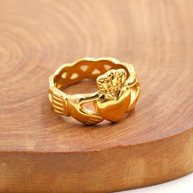 Uloveido Gold Plated Hand Heart Irish Claddagh Ring Love Loyalty Celtic Knot Rings Stainless Steel Wedding Bands