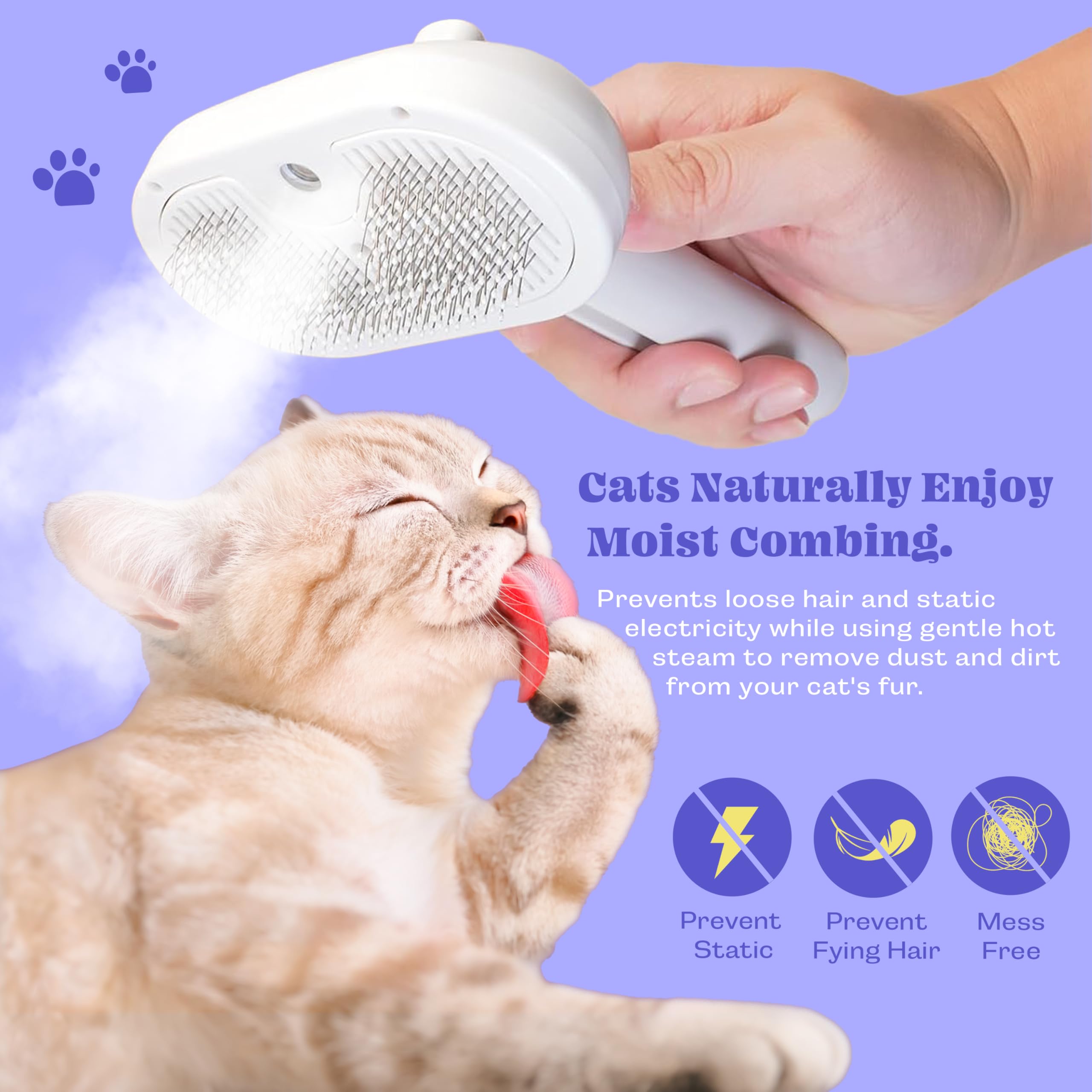 Brosse à vapeur pour chat, brosse rechargeable en silicone pour la perte, outil d'épilation 3 en 1, brosse auto-nettoyante pour chat, brosse pour massage, brosse pour chien pour la perte de poils,