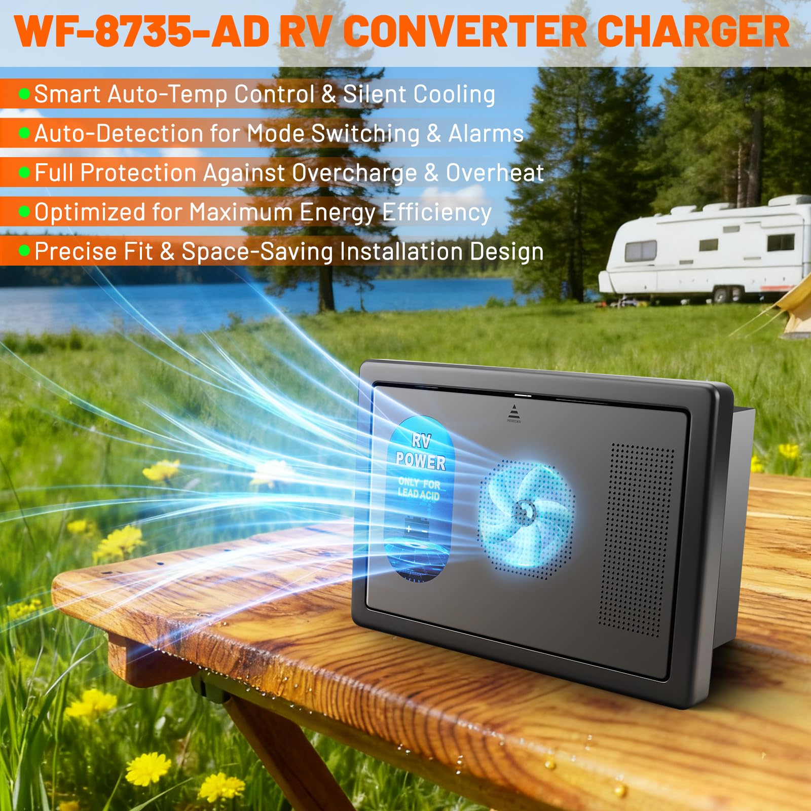KAOLALI WF-8735-AD - Convertitore di potenza RV da 30 Amp, alimentatore WF-8735-AD 30 Amp, caricabatterie WF-8735, adatto per camper, roulotte, rimorchi da viaggio, uscita CC 30/35 Amp
