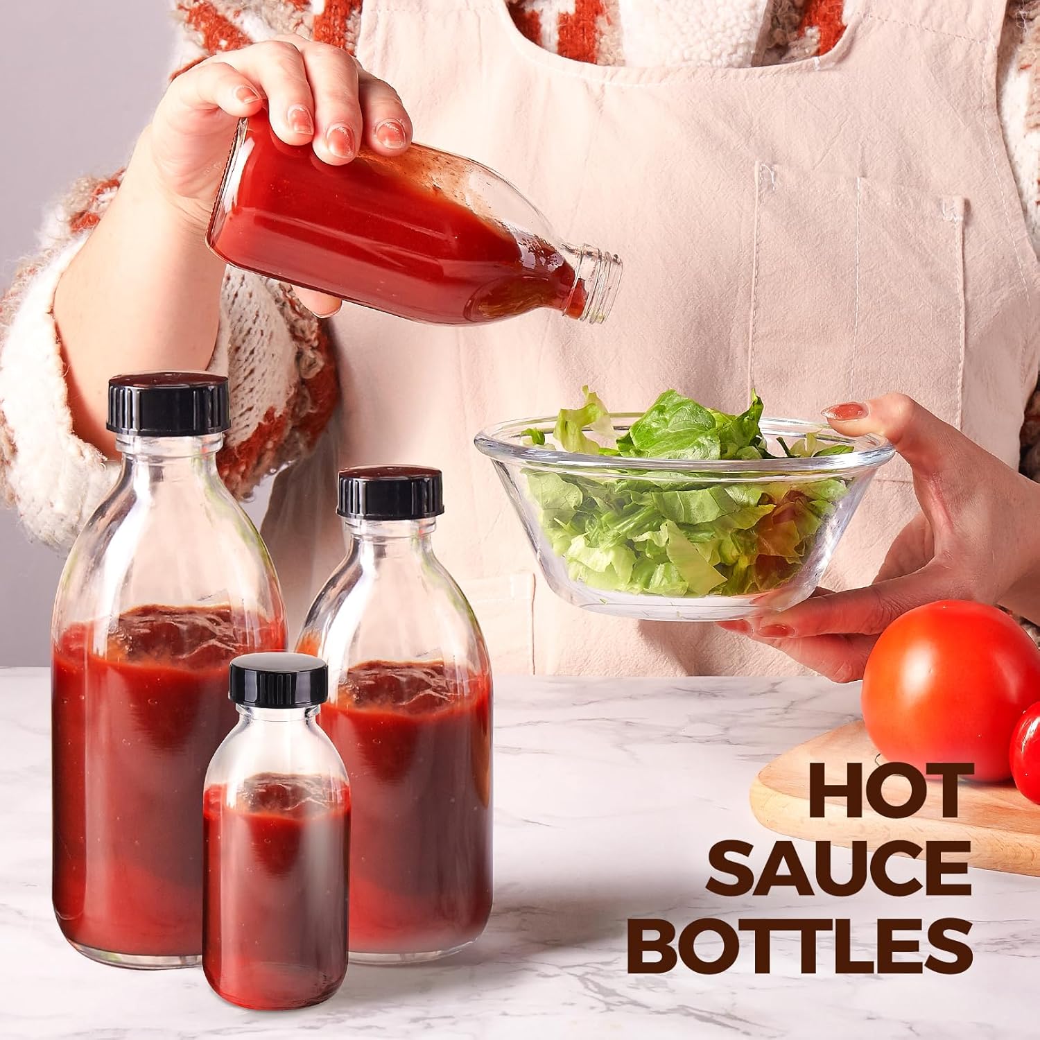 16 OZ Glass Bottles with Lids, 20 Pack Clear Boston Round kombucha Sample Bottles with Black Caps Perfect Glass Containers for Secondary Fermentation,Storing condiment,Homemade Essential Oils,kitchen