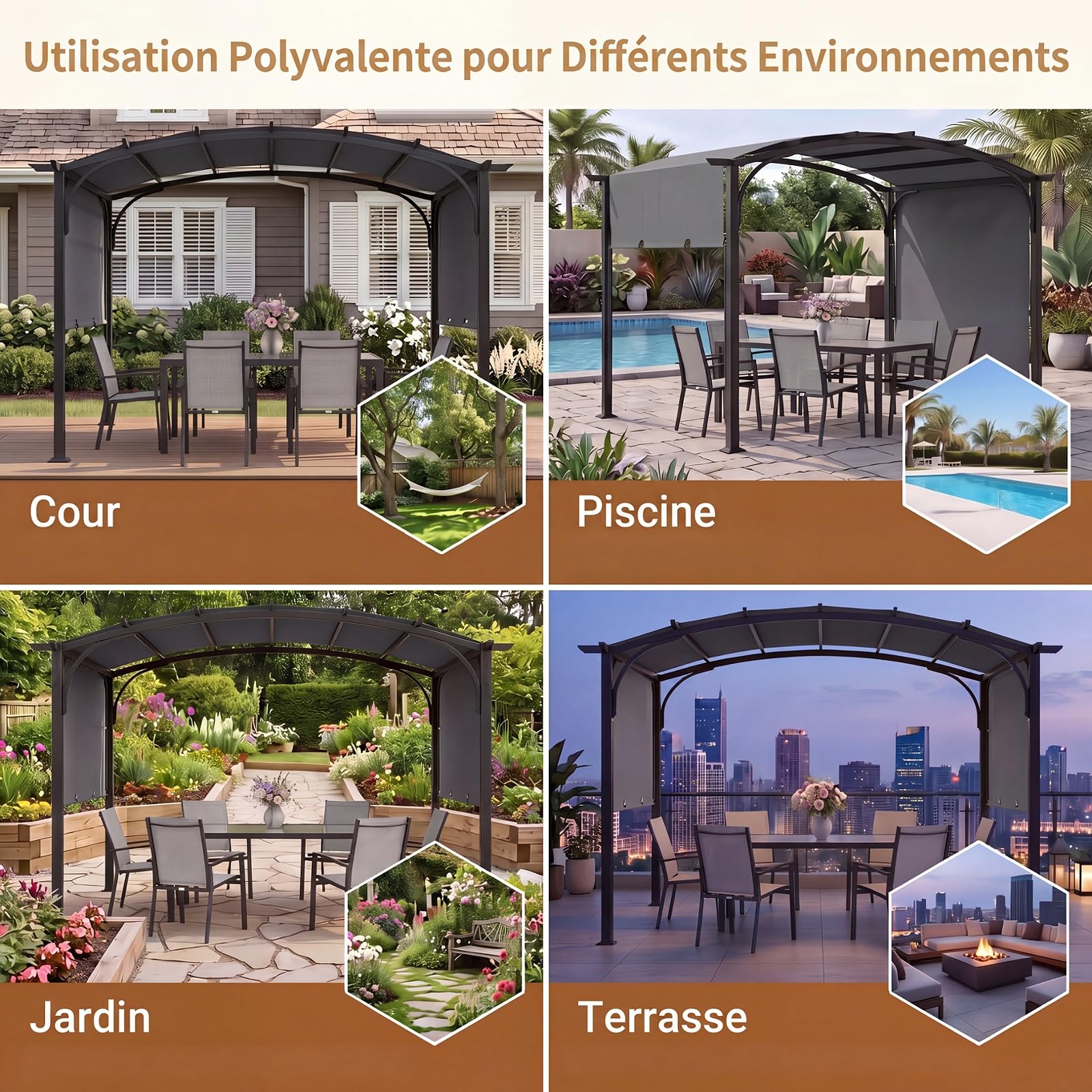 RELAX4LIFE Pergola Toit Rétractable, 3x2,5M Pergola Jardin Extérieur Coulissante, Cadre Métallique Renforcé, Polyester Imperméable, Abri Solaire, Tonnelle de Jardin pour Terrasse Piscine (Gris)