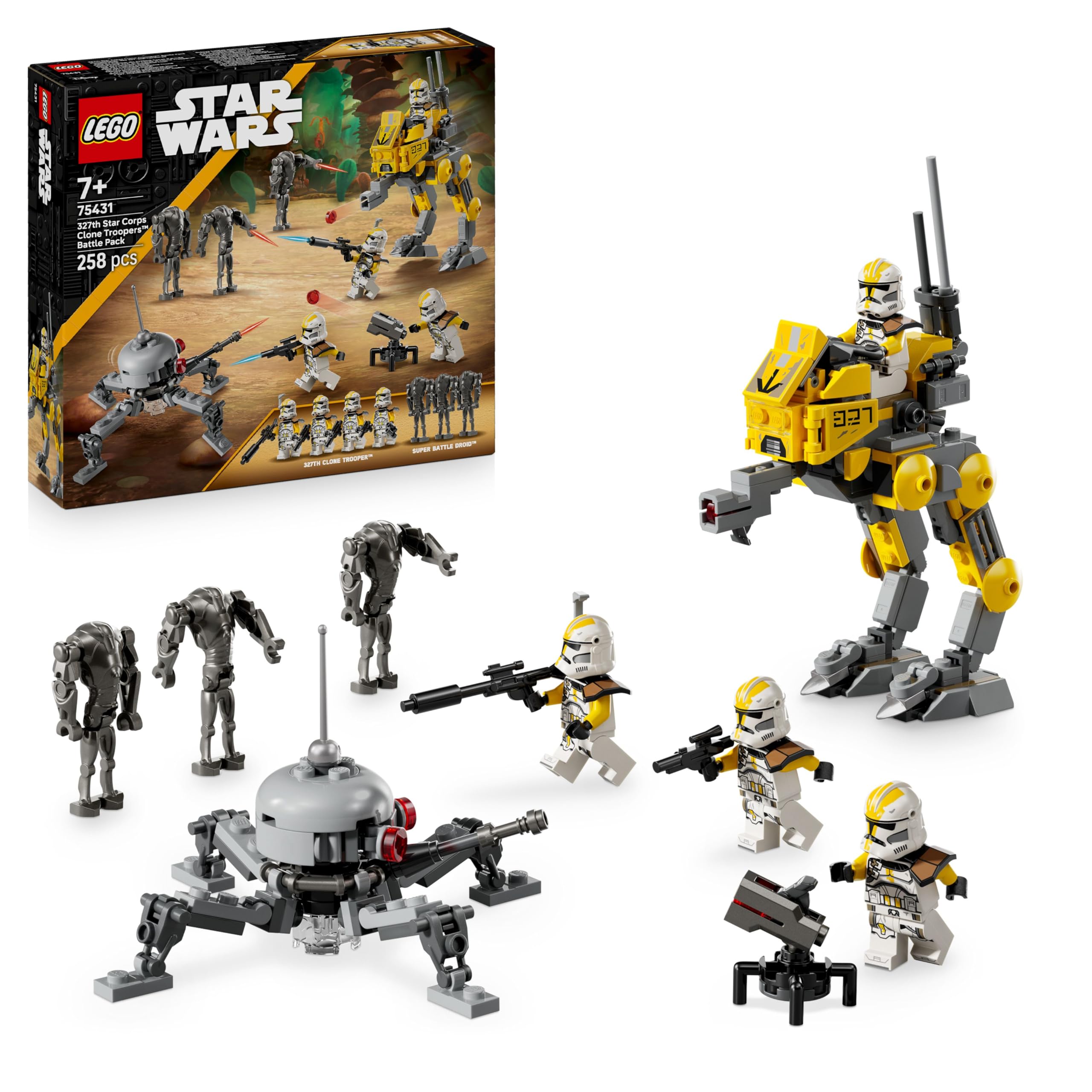 LEGO Star Wars 75431 Pack de Combate: Soldados Clon del 327 Cuerpo Estelar - Juguete de Colección con 4 Minifiguras, 3 Droides y AT-RT - Regalo para Niños de 7+ Años Fans de La Venganza de los Sith