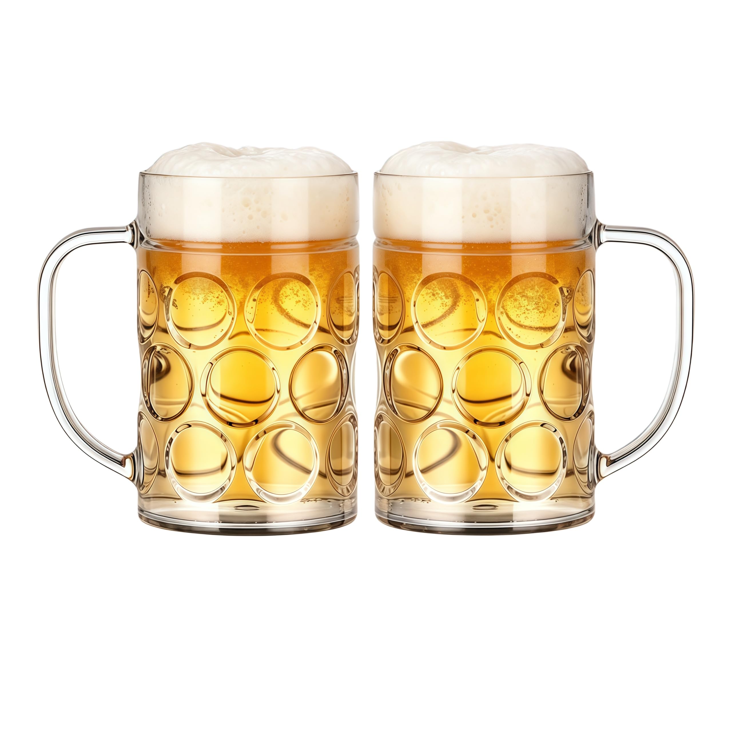 HAOHEJIA Plastic Pint Glasses Set of 2, 500ml Dimpled Beer Mug Stein, Reusable Beer Tankards with Handle for Club, Bar & Party