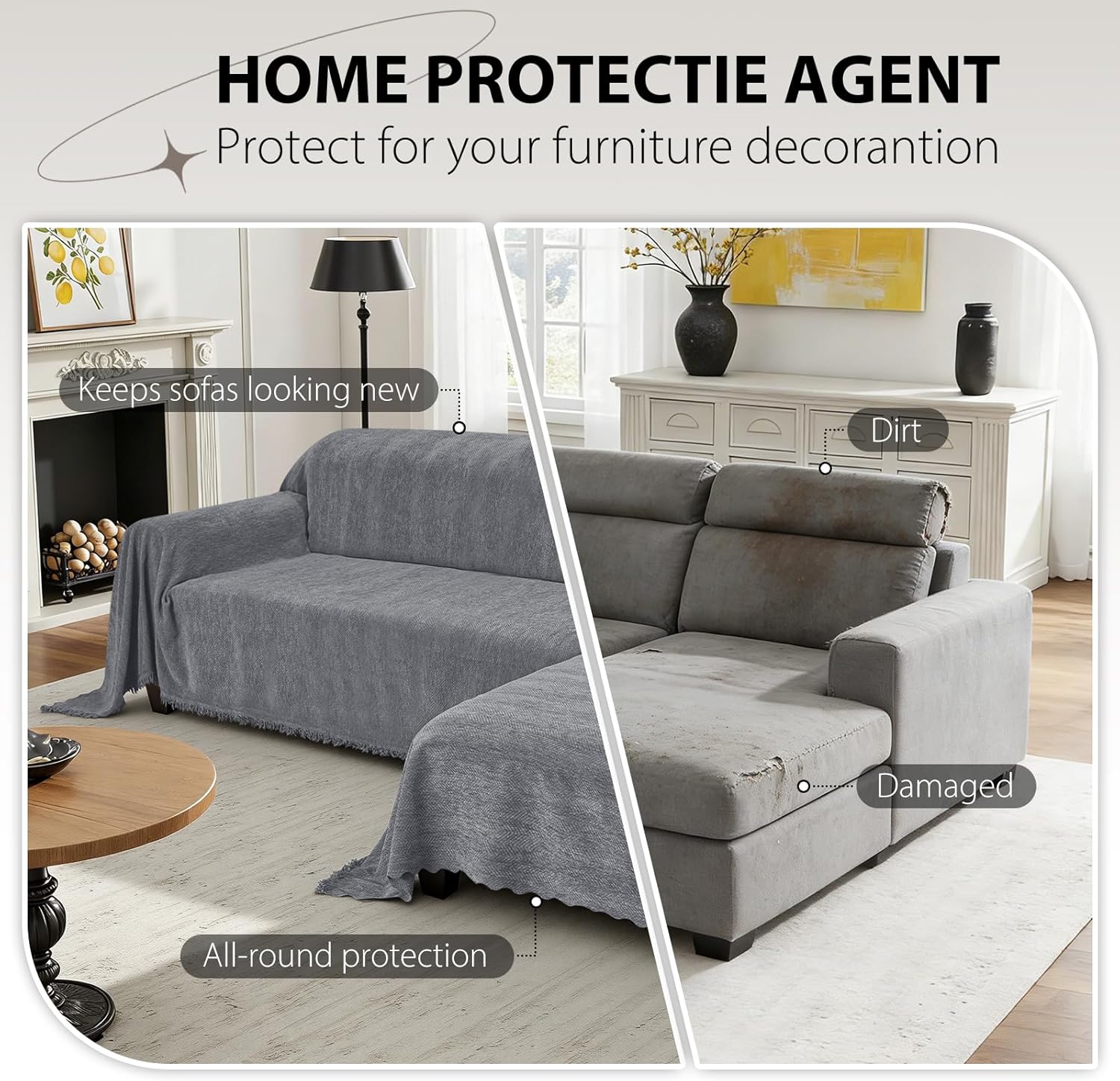 ALIECOM Sectional Couch Covers L Shape Sectional Sofa Cover for Dogs 2 Piece Thick Chenille L Shaped Couch Slipcover Blanket Chaise Pet Furniture Protector Washable (XX-Large, Light Grey)