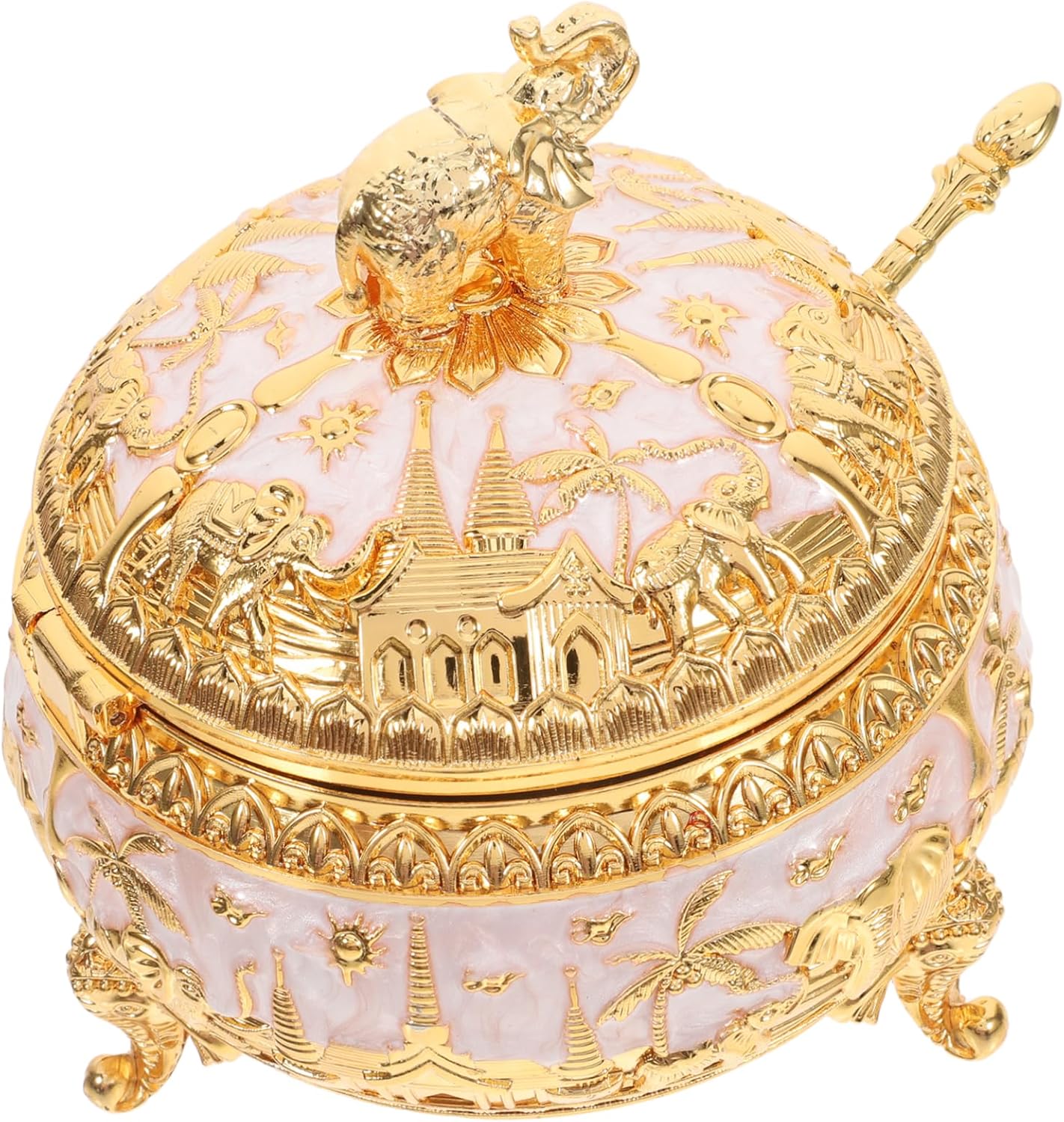 STOBAZA Zinc Alloy Sugar Jar Cover and Spoon Elegant European Style Condiment Container for Seasoning Storage Space-saving Design for Spices and Sugar