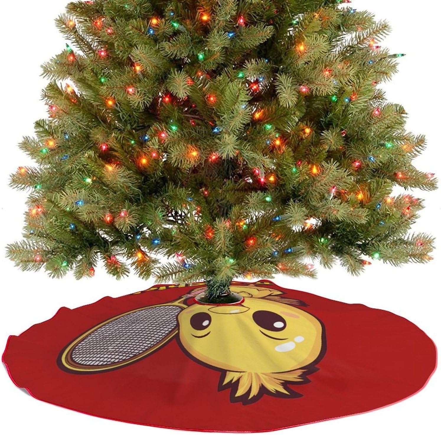 Badminton Chick Chicken Birdie Christmas Tree Skirt Ornaments Christmas Tree Mat for Home Party Holiday Decorations