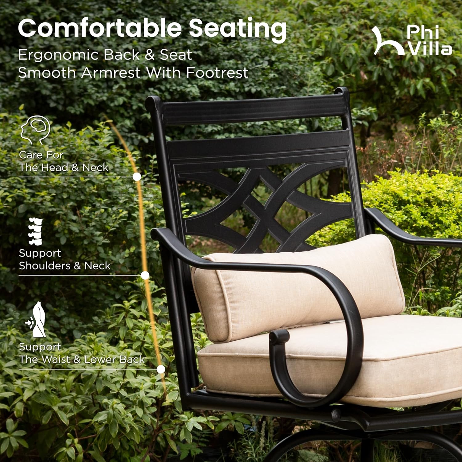 PHI VILLA 5 Piece Patio Bar Set,Outdoor Bar Table and Chairs Set, Strong and Heavy Duty Outdoor Bar Set with Cushion and Pillow，4PC Swivel Bar Stools with Rectangular Bar Height Table