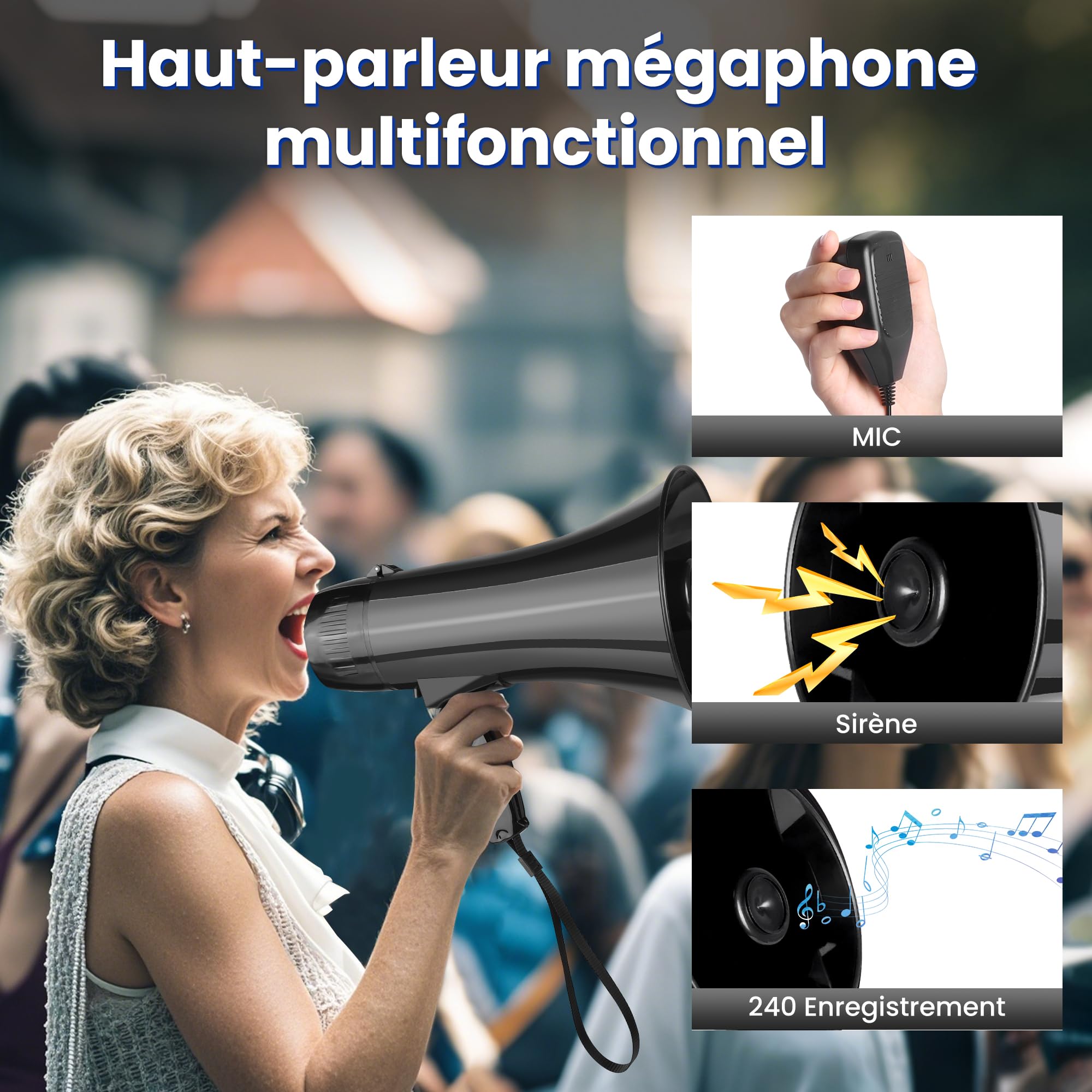 MyMealivos Mégaphone Portable de 35W avec sirène et Enregistrement de 240 Secondes, Couverture vocale jusqu'à 700 mètres