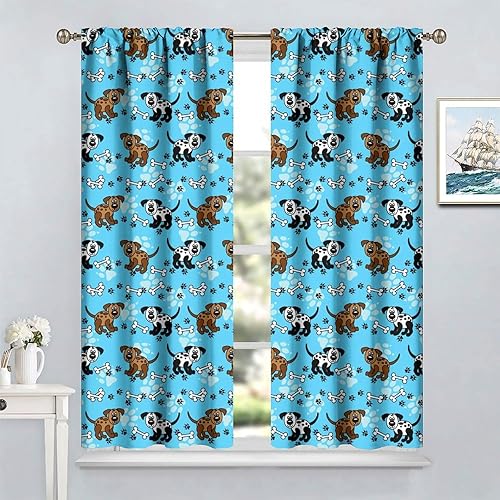 Miniatura 133 de Cortinas opacas con estampado de patas de perro, estampado de patas de perro y huesos, tratamiento de ventana, cortinas con aislamiento térmico