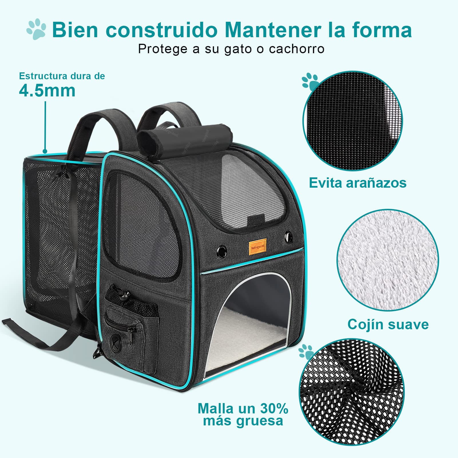 Morpilot Zaino per Gatti Cani Estensibile, Trasportino per Cani Gatti 8 kg, Portatile Zaino Cane Gatto per i viaggi in treno all'aperto