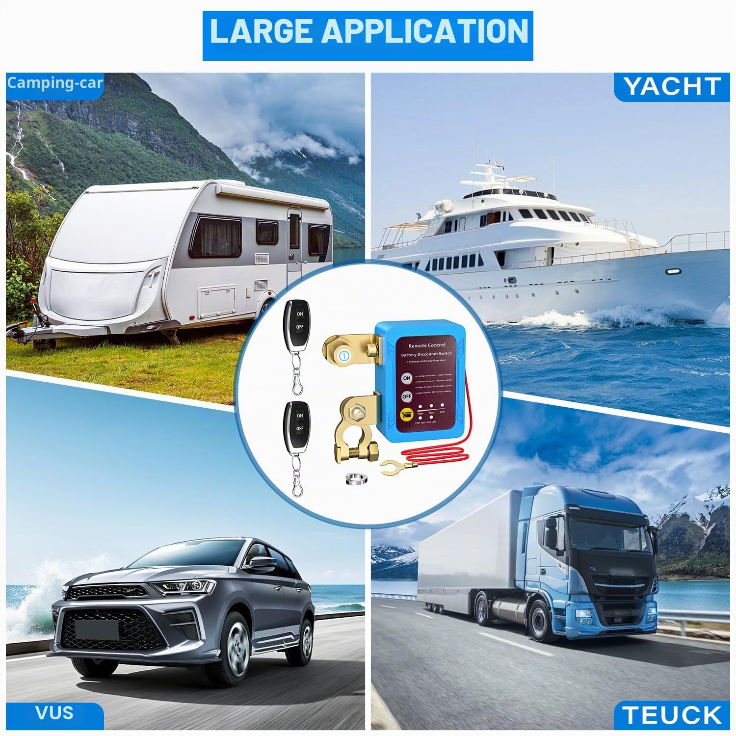 Sehawei Coupe Circuit Batterie pour Voiture, RV, ATV, Camion,Moto Bateau | 12V 240A, Coupe Circuit Voiture avec 2 Télécommandes, Interrupteur D'arrêt Automatique