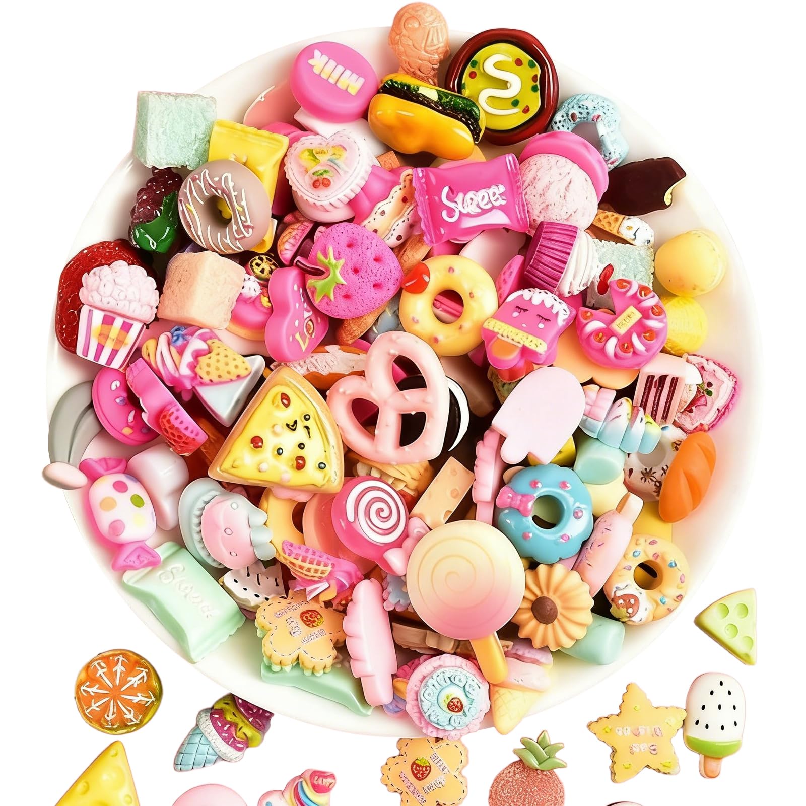 Alwodici 50 Pcs Mixed Resin Dessert Cake Candy Ice Cream Set Exquisite Diy Slime Charms Junk Phone Case Charms Jewelry Accessories Suitable For Handicraft Production, Scrapbooks Phone Cases Hair Clips