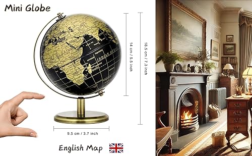 Miniatura 2 de Exerz Globo de 5.5 pulgadas negro y dorado, mini globo mundial educativo geográfico - arco y base de bronce