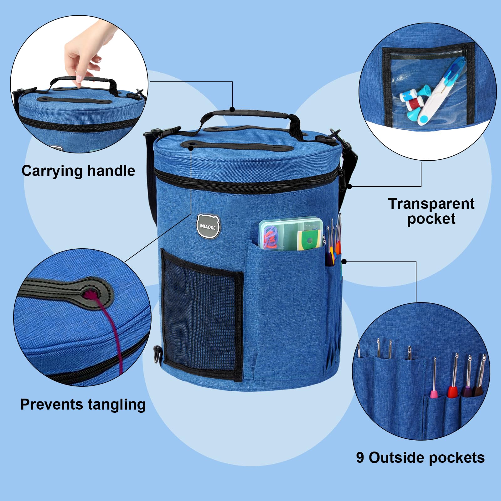 MIAOKE 79pc Crochet Kit, Large Knitting Bag Yarn Storage Organizer, Knitting & Crochet Supplies, Waterproof Crochet Bag - Image 3
