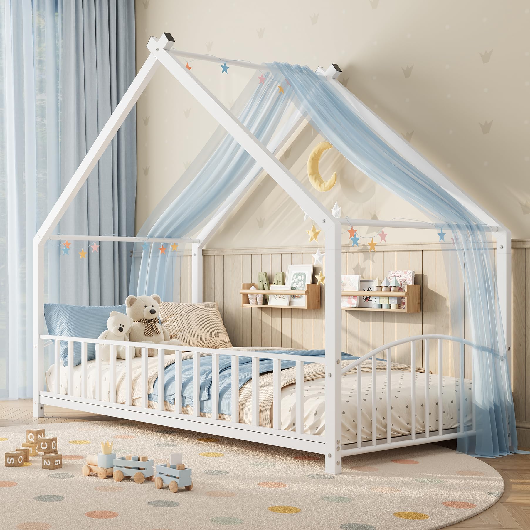 Garvee Twin Size House Shape Bed Frame with Rail, White