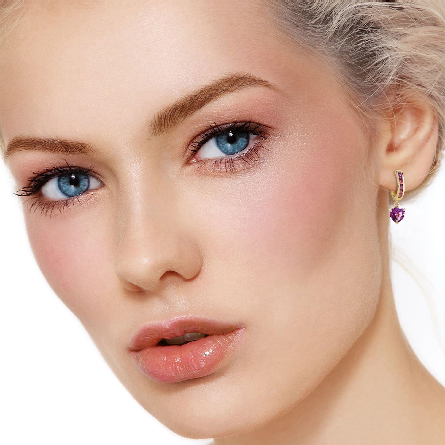 3.2 Carat 14k Solid Gold V-shape Hoop Earrings Heart Amethyst - Image 2