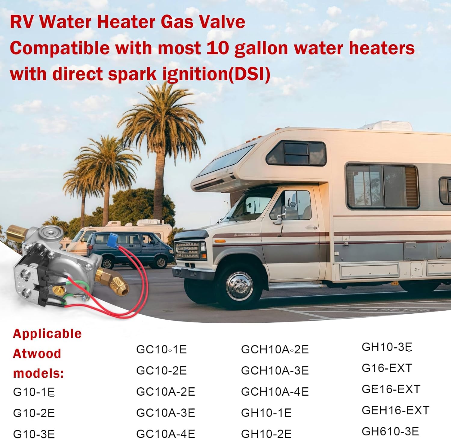 92089 RV Water Heater Valve for Atwood 10 Gal Water Heater,RV Gas Control Solenoid Valve for Atwood GC10A-4E, Camper Heater Cutoff Ignition Controller for G10-3E,Replaces#93844 93870 93869