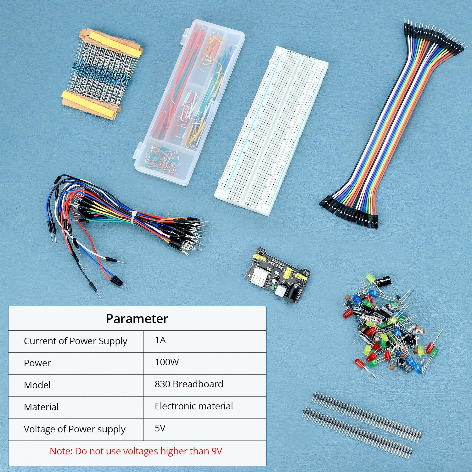 QWORK® 420 Pezzi 37 Valori Componenti Elettronici Kit con Breadboard, Modulo di Alimentazione e Jumper, Compatibile con Arduino, STM32, Raspberry Pi