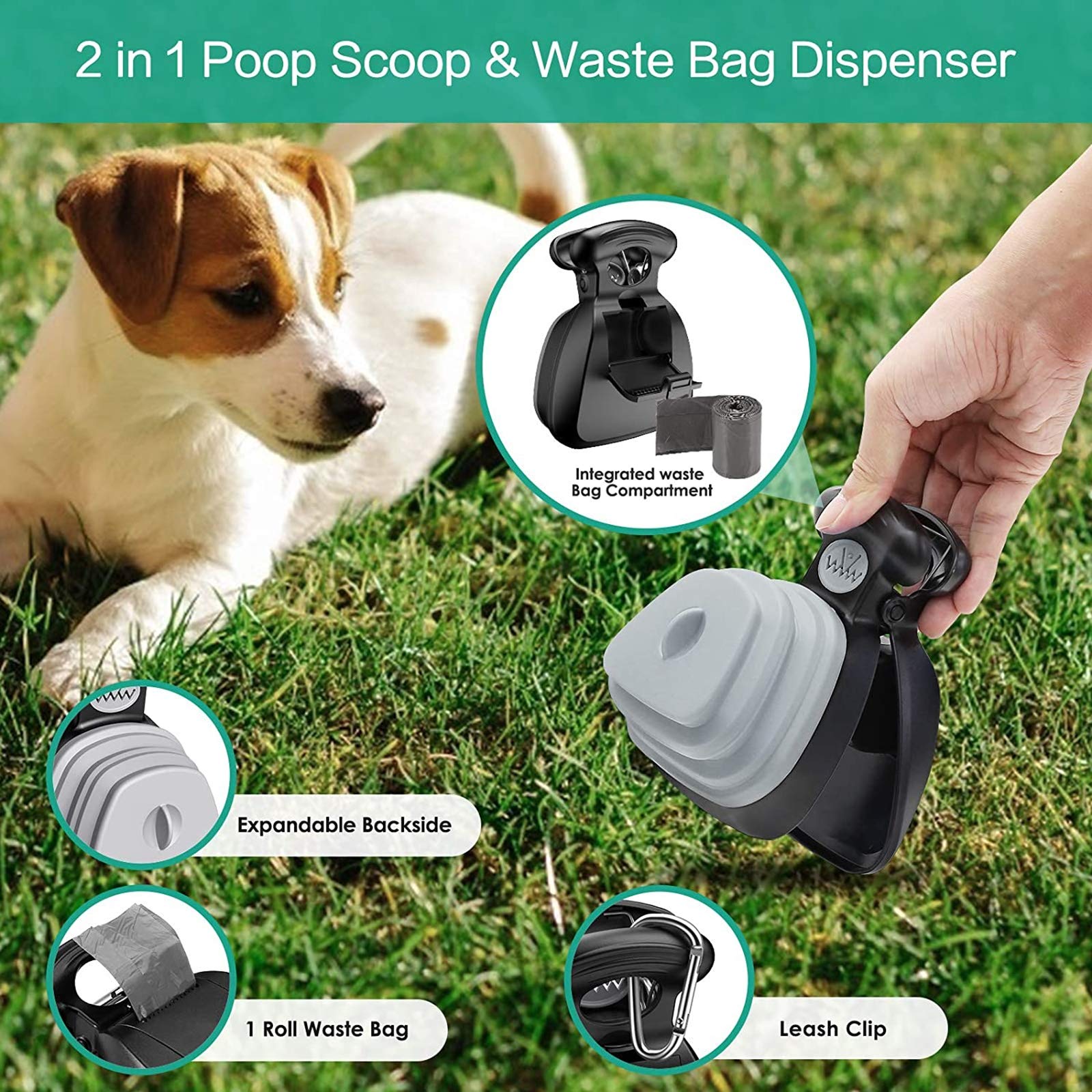 Pooper Scooper, Pelle pour Chien Portable Chien Chiot Chat ramasseur de déchets Outil de ramassage Pelle de Chien Pliable de Voyage avec 6 Poches inclinables en Rouleau,Bleu