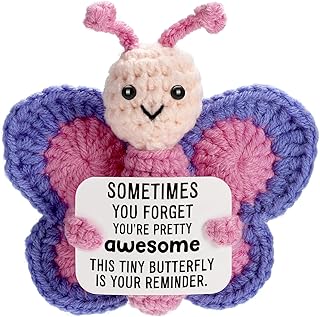 Emotional Support Butterfly Gift, Tiny Handmade Positive Crochet Animal for Women, Friend, Coworker, Bestie, Motivational Encouragement Present, Best for Birthday & Christmas
