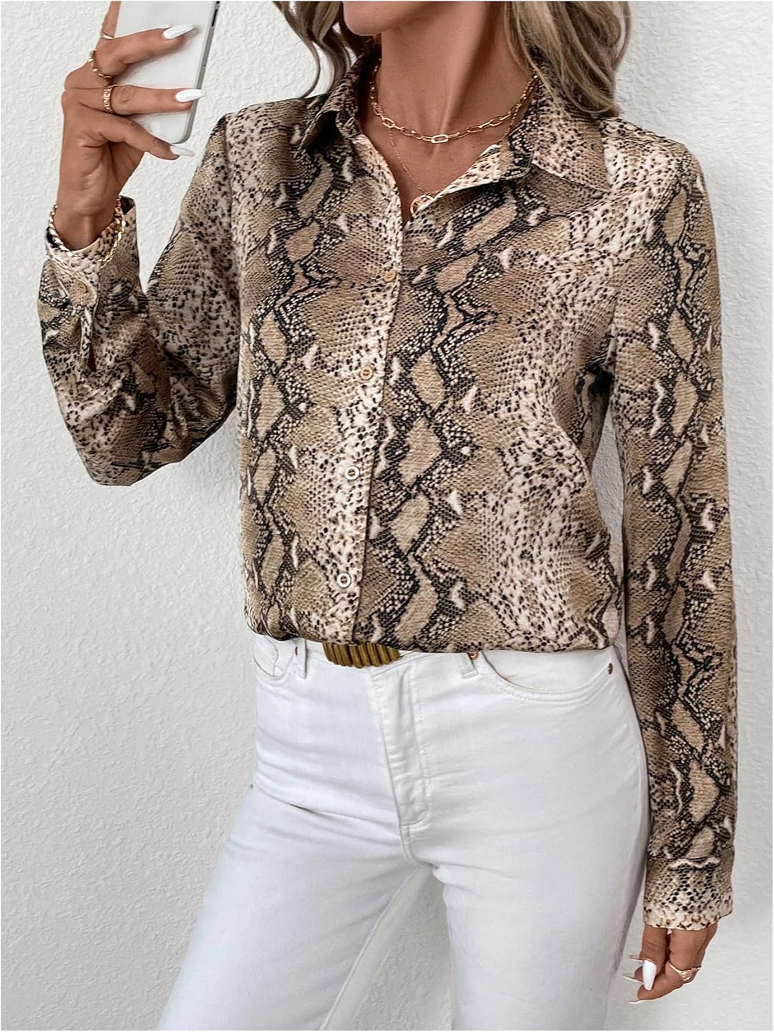 SHENHE Women's Button Down Shirt Animal Print Long Sleeve Work Blouse Business Casual Top - Image 5