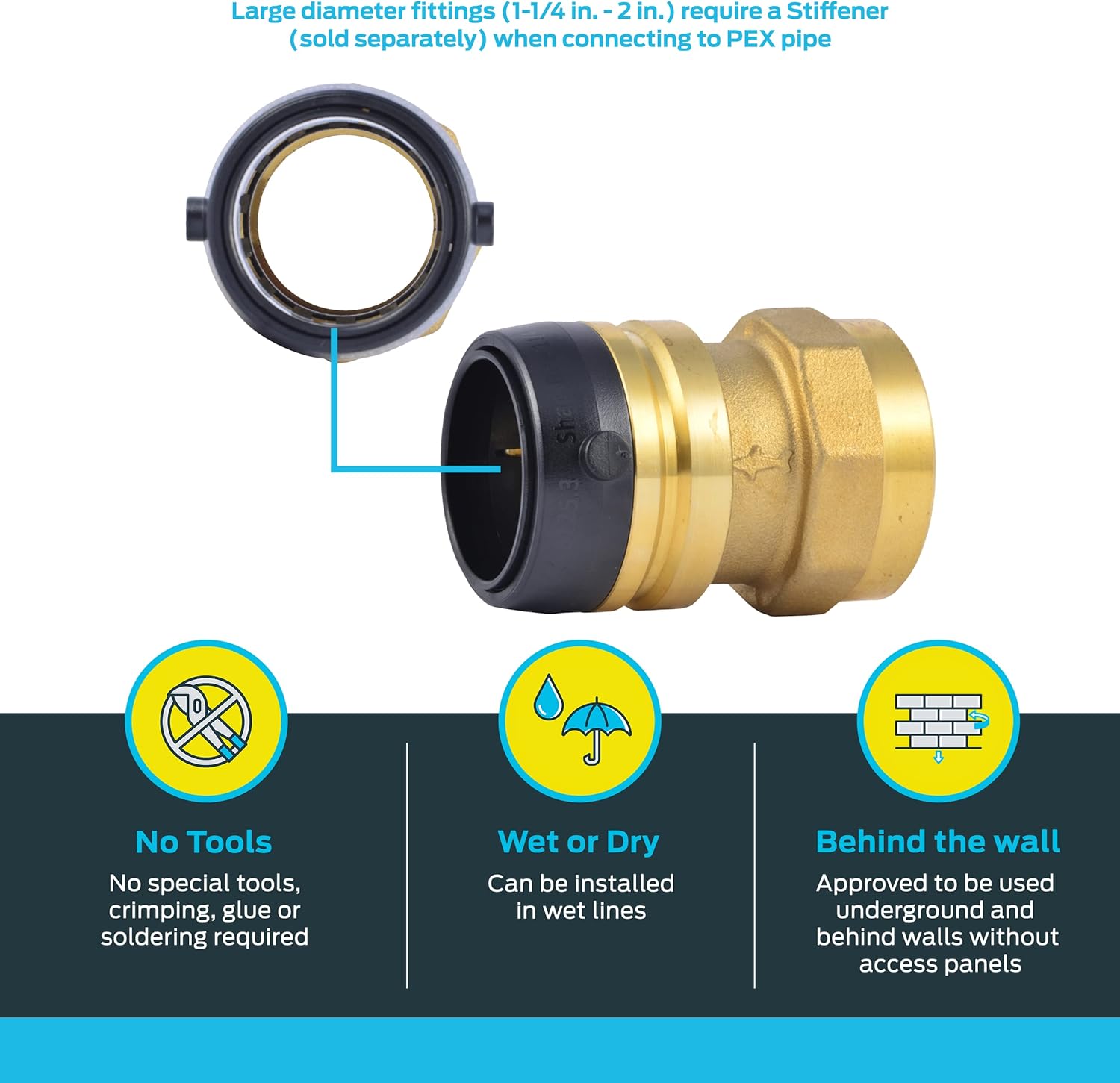 SharkBite 1-1/4 Inch FNPT Adapter, Push to Connect Brass Plumbing Fitting, PEX Pipe, Copper, CPVC, PE-RT, HDPE, UXL113532F