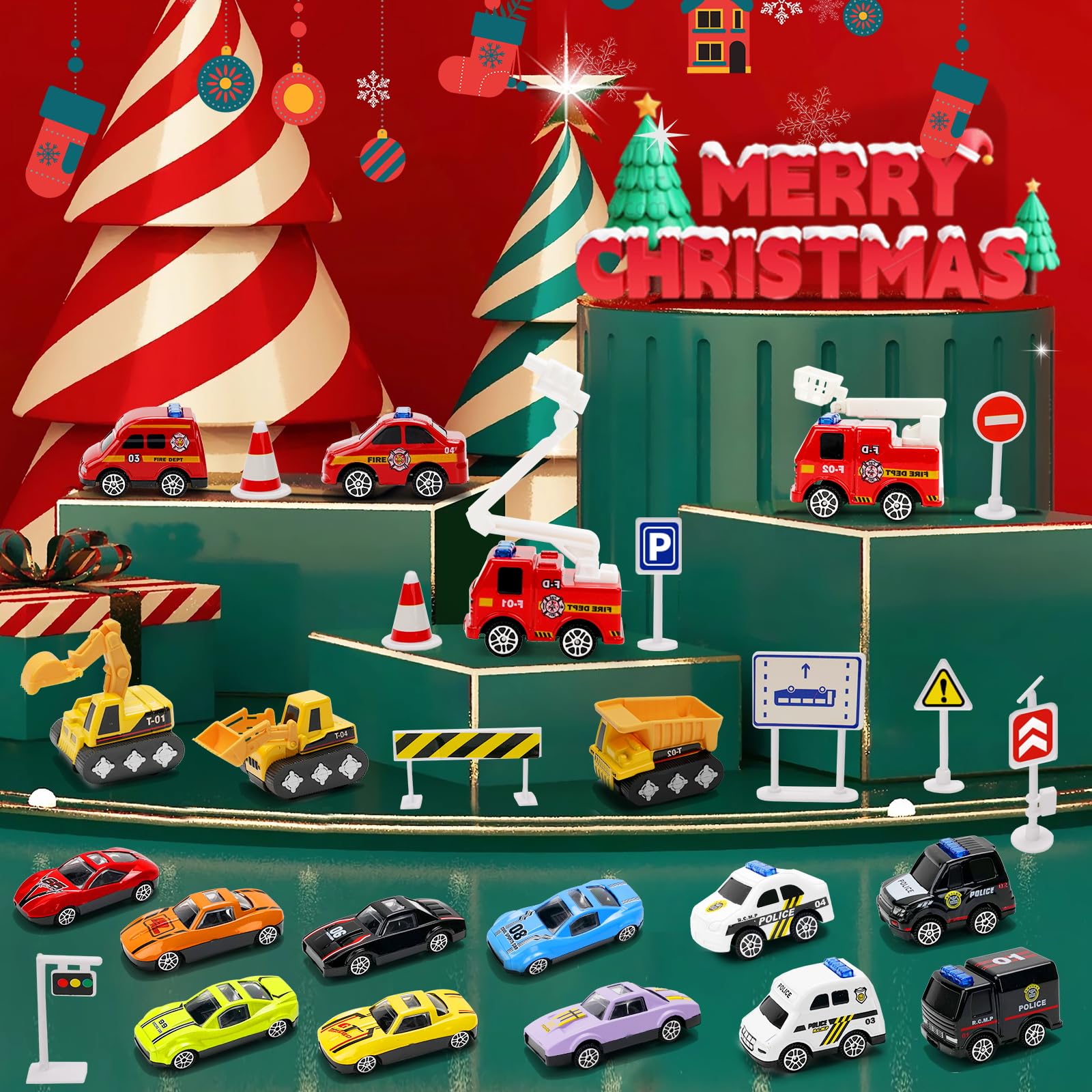 Adventskalender 2025 Mit 24 2D-Acrylornamenten - Pickup Truck Design Für Weihnachtsbaum, Fenster & Auto
