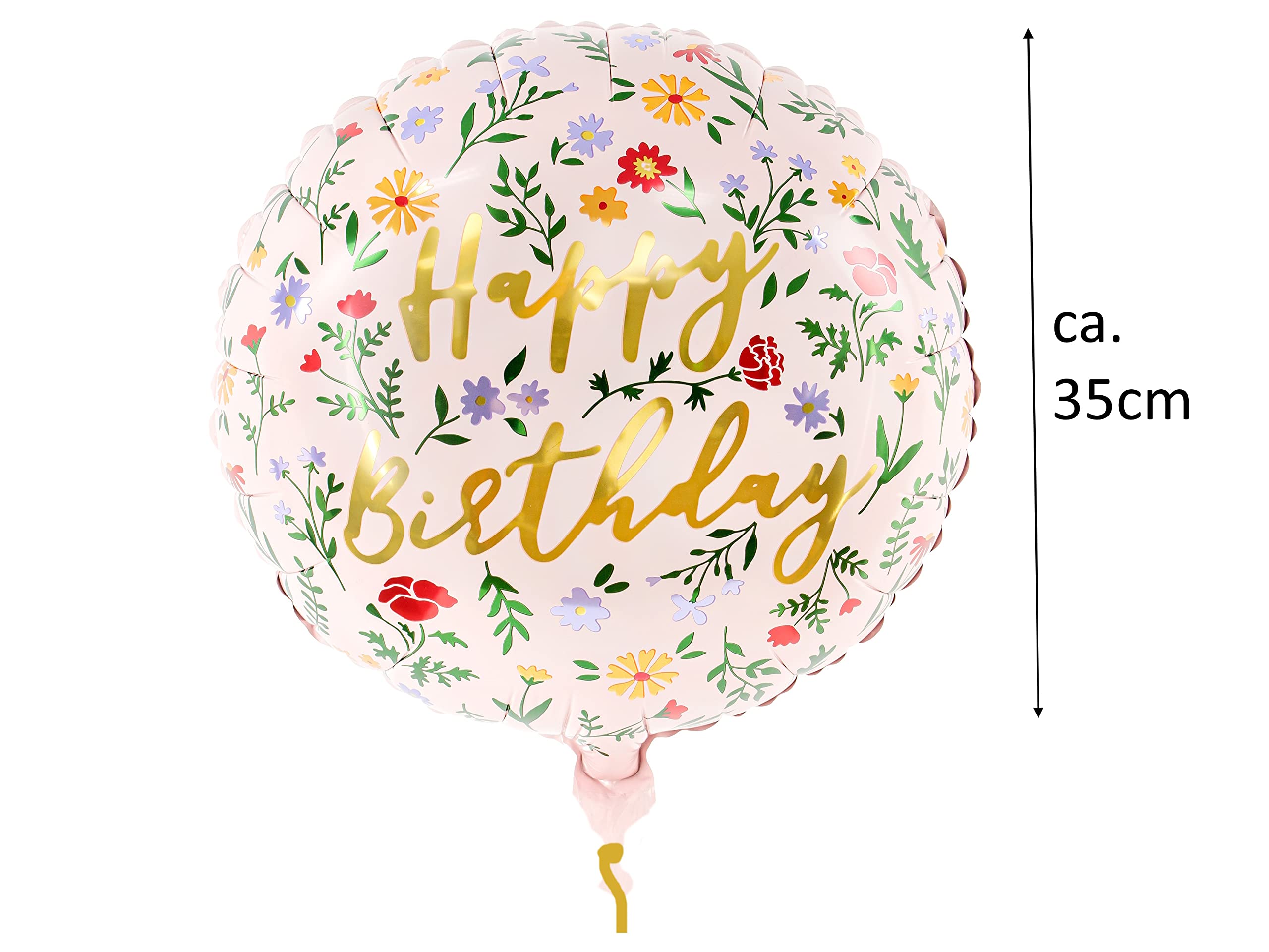 Folienballon Happy Birthday Blumen – Ballon Geburtstag Mädchen Frauen | Luftballon Geburtstag mit goldener Schrift – Dekoballon, Geschenk für Mädchen, Frauen, Mama & Freundin
