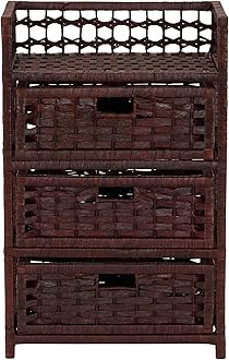 Household Essentials Hand-Woven Paper Rope 3-Drawer Chest, Dark Brown Stain