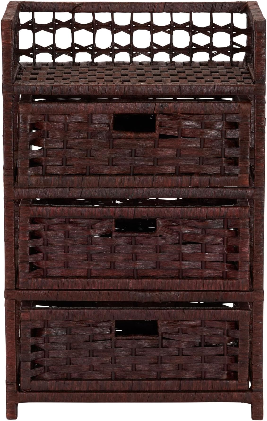 Household Essentials Hand-Woven Paper Rope 3-Drawer Chest, Dark Brown Stain