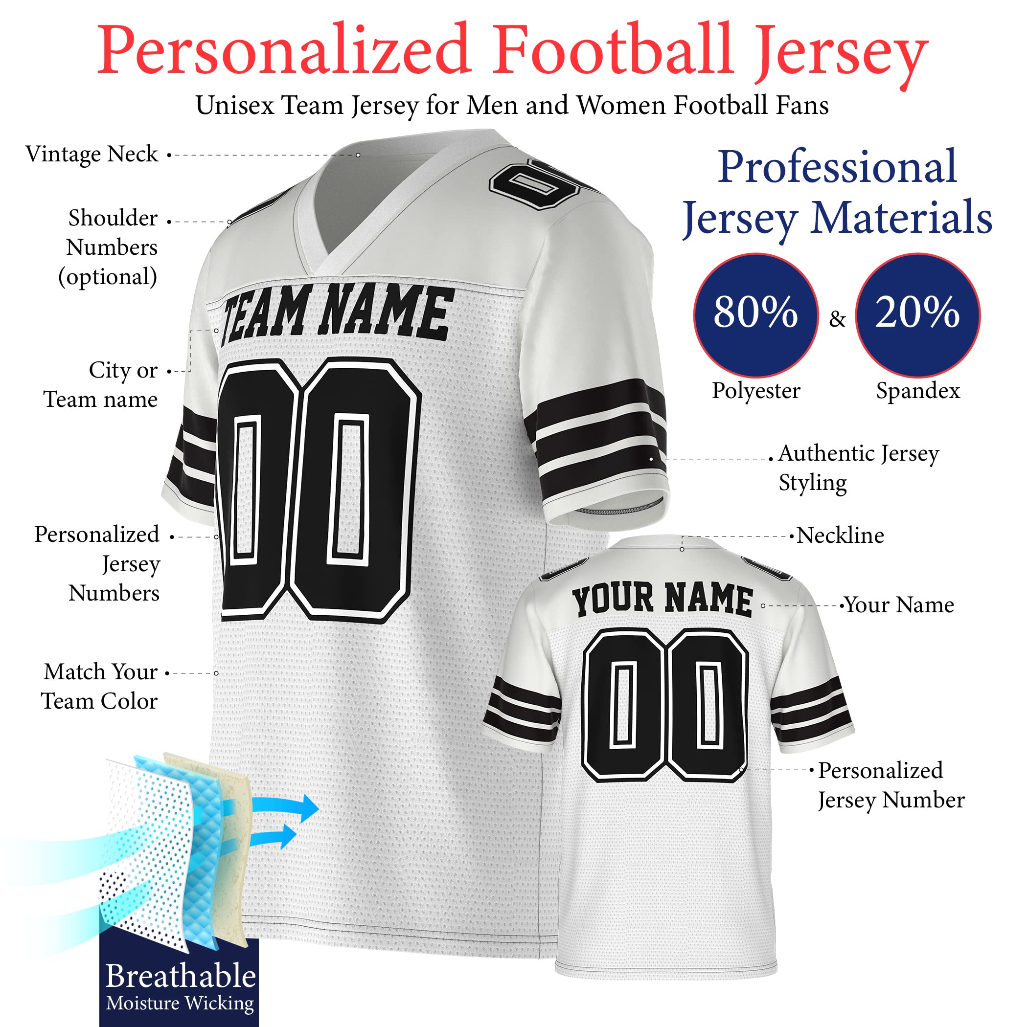 Custom Football Jersey | Ships Next Day | Men, Women, and Kids | Replica Jersey | Fan Jersey | Sports Jersey | Birthday Gift |Personalized (White&Black, Youth Small)