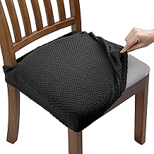 Fuloon Housse de Chaise Extensible en Jacquard Housse Assise Chaise pour Salle à Manger, Amovibles et Lavables (4 Pcs, avec Sangles de Dossier)