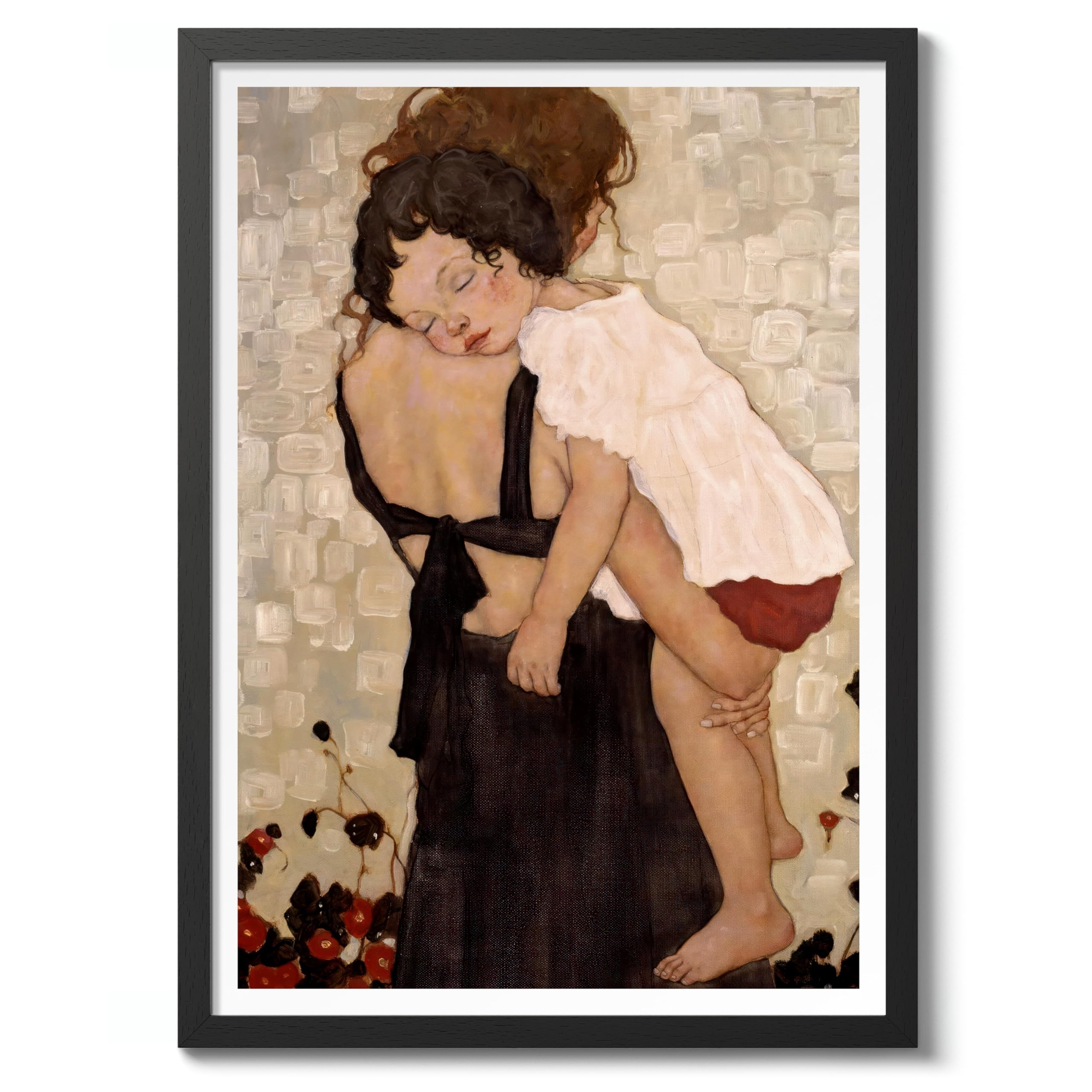 Mother Holding Child Gustav Klimt Poster, Classic Famous Oil Painting Print, Modern Art Nouveau Wall Art Home Decor, Archival Matte, A3 (Black Frame) - 42x29.7cm — image 1