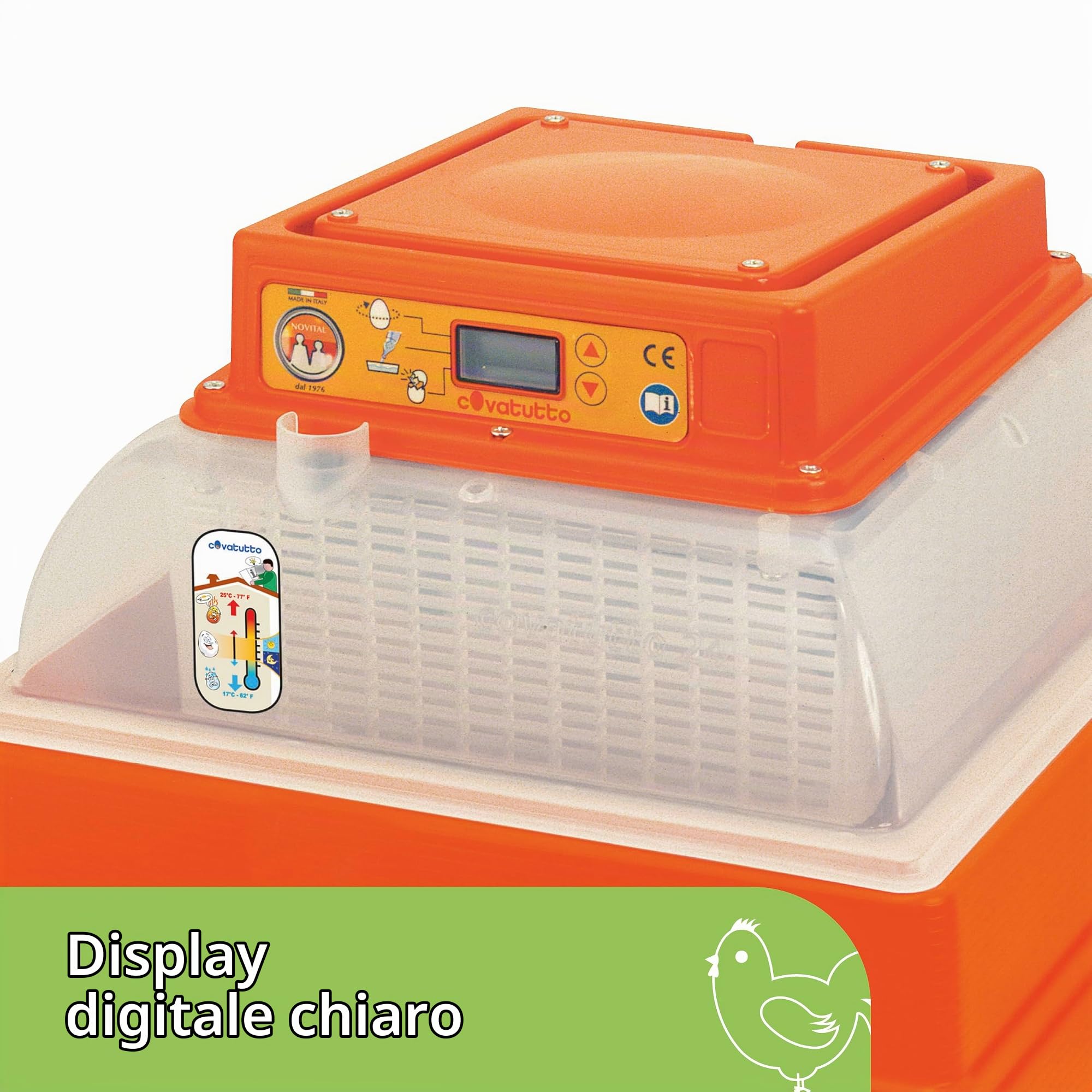 Kerbl Novital Incubatrice digitale Covatutto 24, rossa, 41x35x37,5cm, in plastica, per un massimo di 24 uova di gallina, con girauova manuale