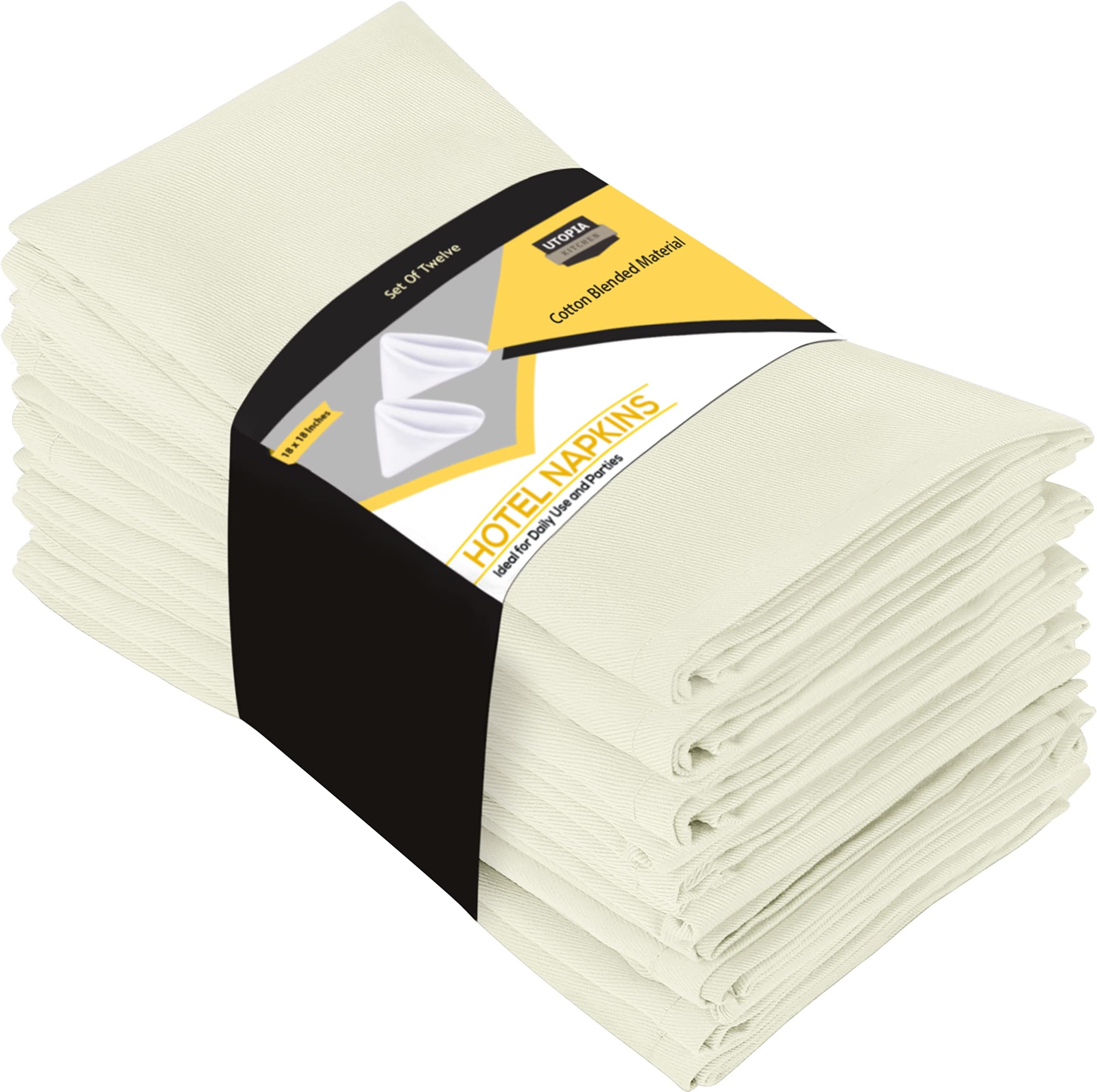 Utopia Kitchen Cloth Napkins [12 Pack] Cotton Blend Washable and Reusable Table Dinner Napkins for Hotel, Lunch, Restaurant, Weddings, Event and Parties (50 x 50 cm, Ivory)