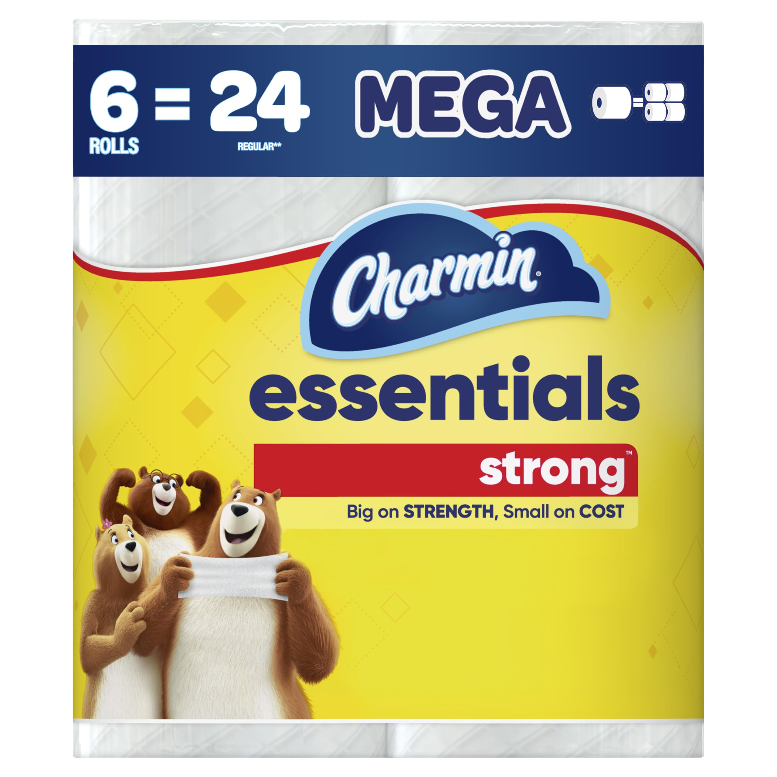 Charmin Essentials Strong Toilet Paper 6 Mega Rolls, 429 sheets per roll