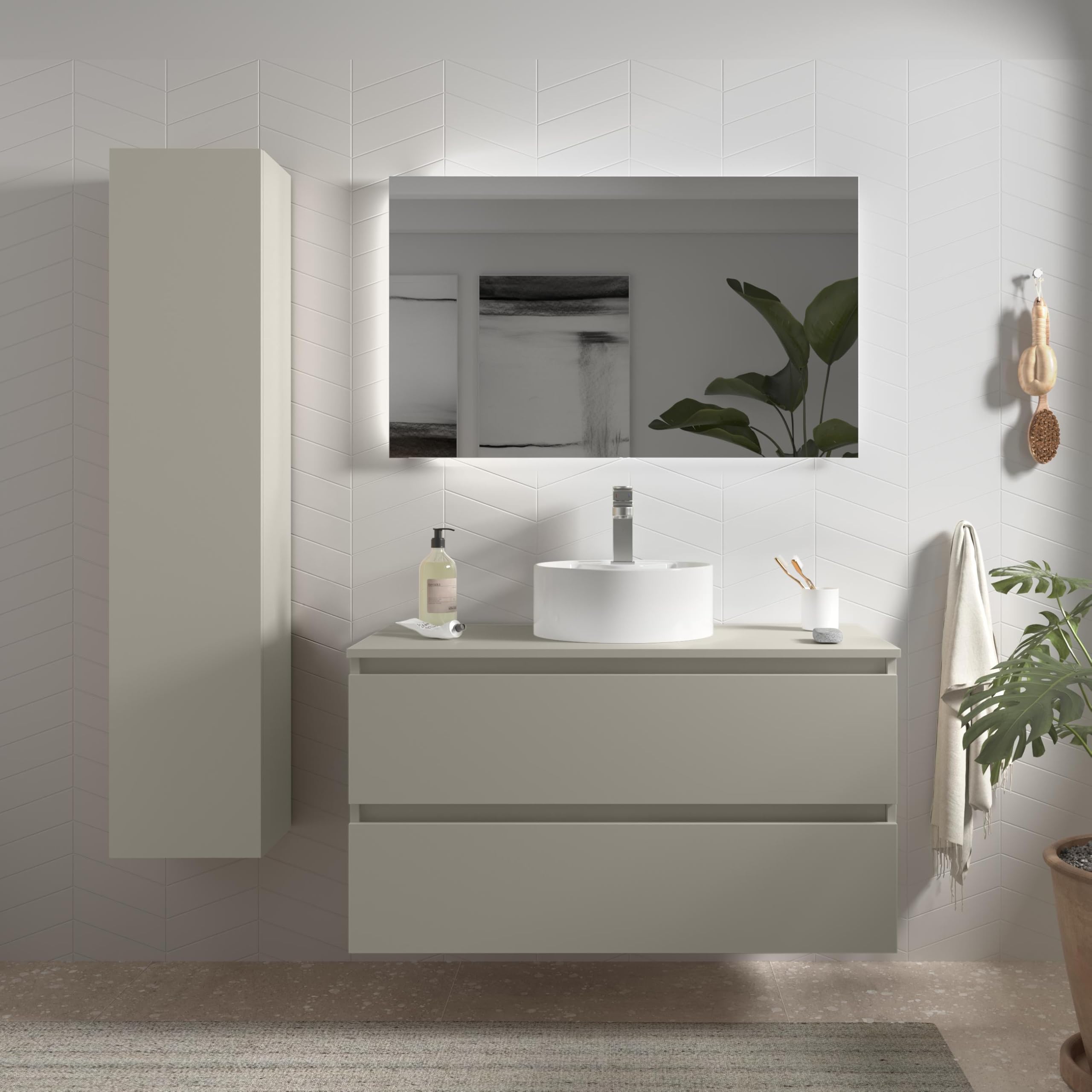 Mueble de Baño BEQUIA 100cm Gris Mate 2 cajones (Sin Lavabo)