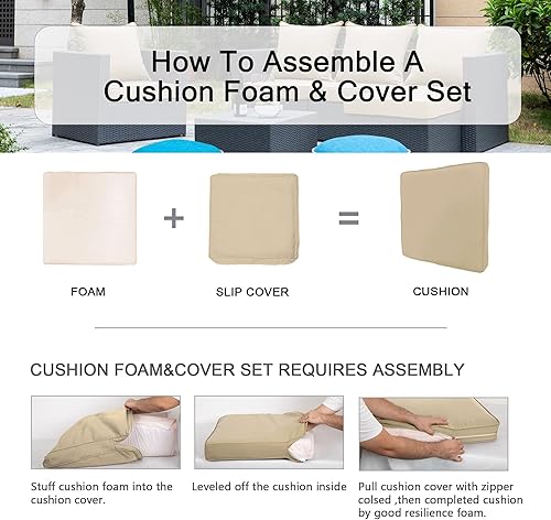 Miniatura 4 de ARTPLAN Juego de 2 cojines de asiento profundo para exteriores para silla de mimbre, asiento 24 x 24 x 4 pulgadas, respaldo 22 pulgadas de ancho x