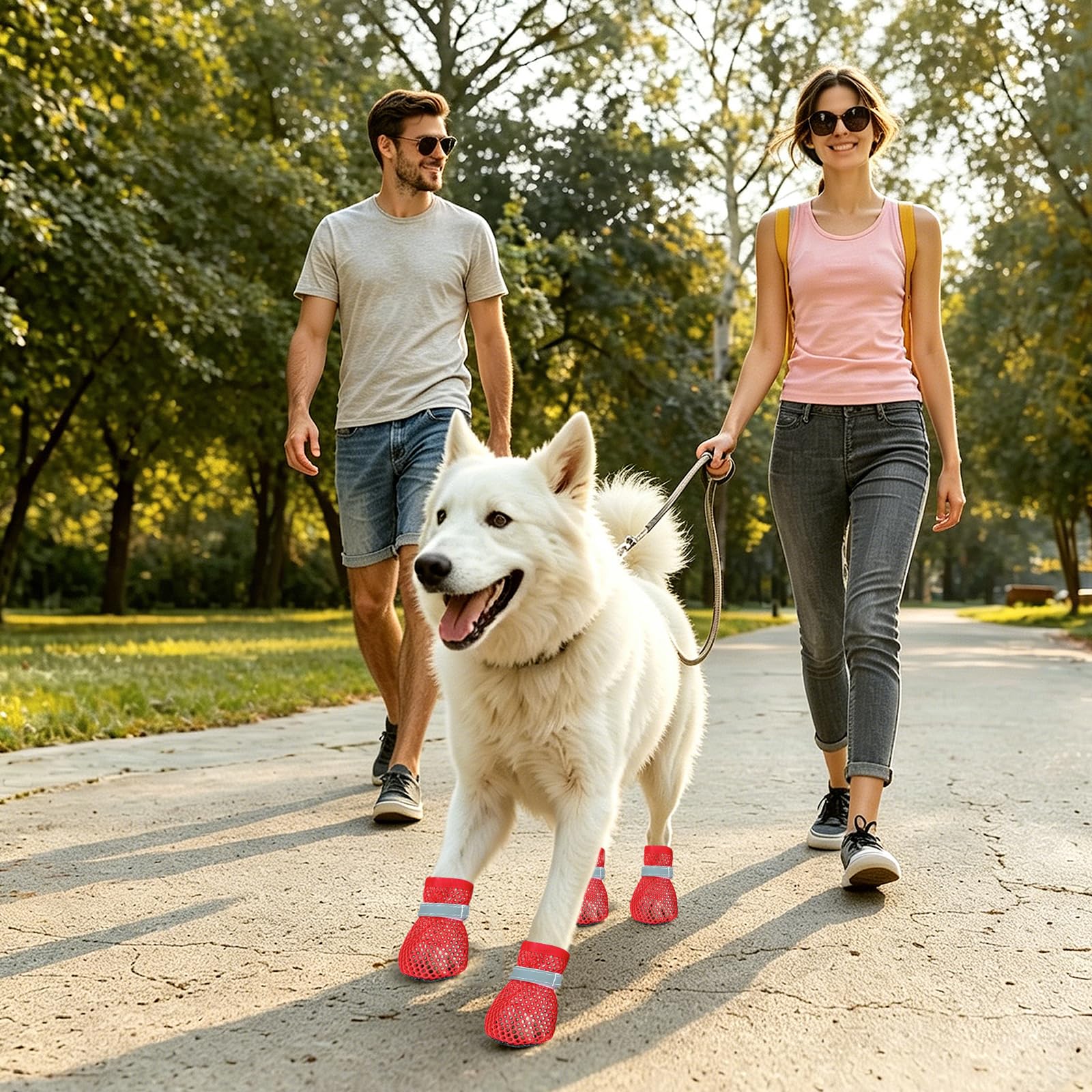 4 PCS Scarpe Estive per Cani, Scarpe Cani Antiscivolo, Stivali Estivi per Cane, Traspirante E Confortevole, Adatto Sia per Uso Interno Che Esterno Durante L'Estate/Rosso S