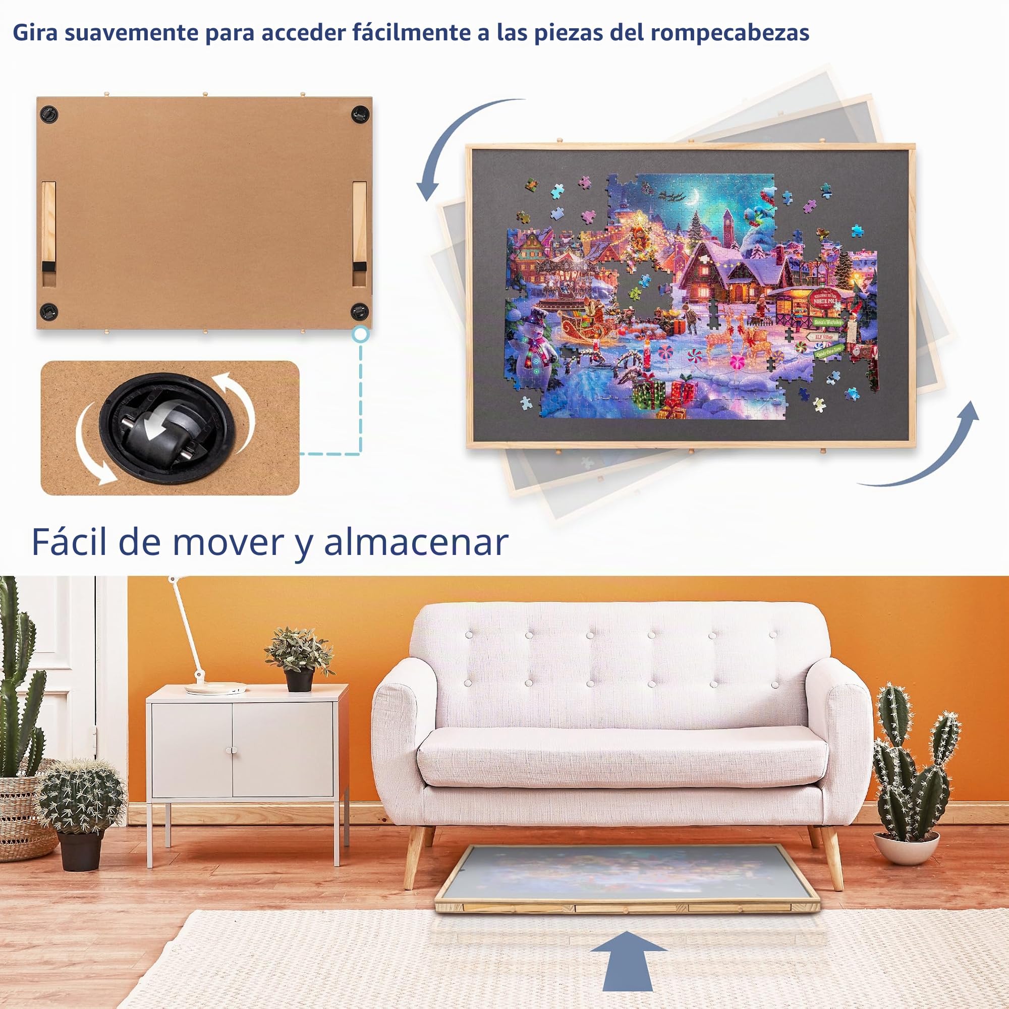 Lavievert Tablero de Rompecabezas Inclinable y Giratorio Para Adultos Con 6 Cajones y Cubierta - Mesa Portátil de Madera Con Superficie Antideslizante Para Hasta 1500 Piezas