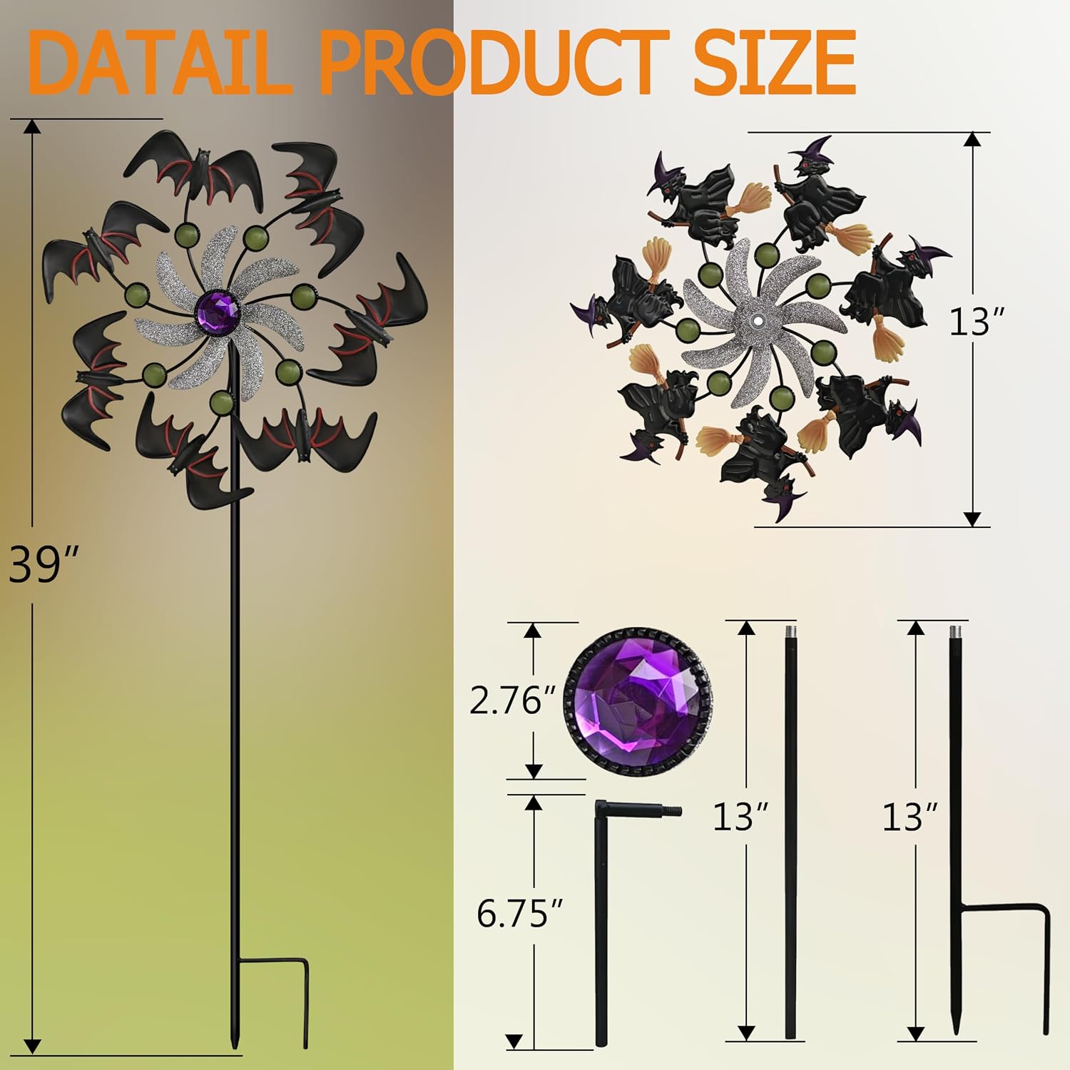 39" Halloween Bat Wind Spinner,Metal Yard Garden Stake Wind Sculpture,Outdoor Garden for Patio Lawn Halloween Party Decoration